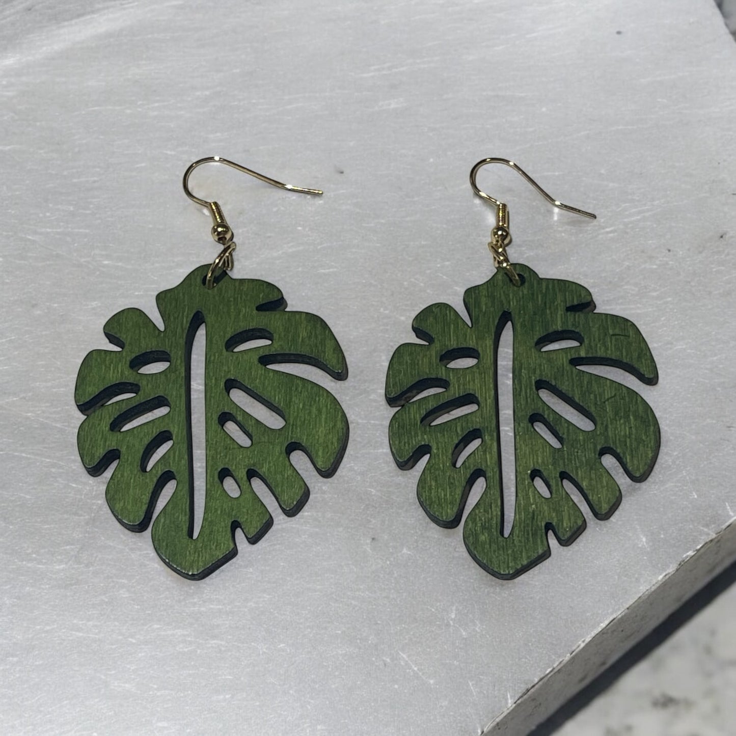 Hunter Green Monstera Leaf Earrings