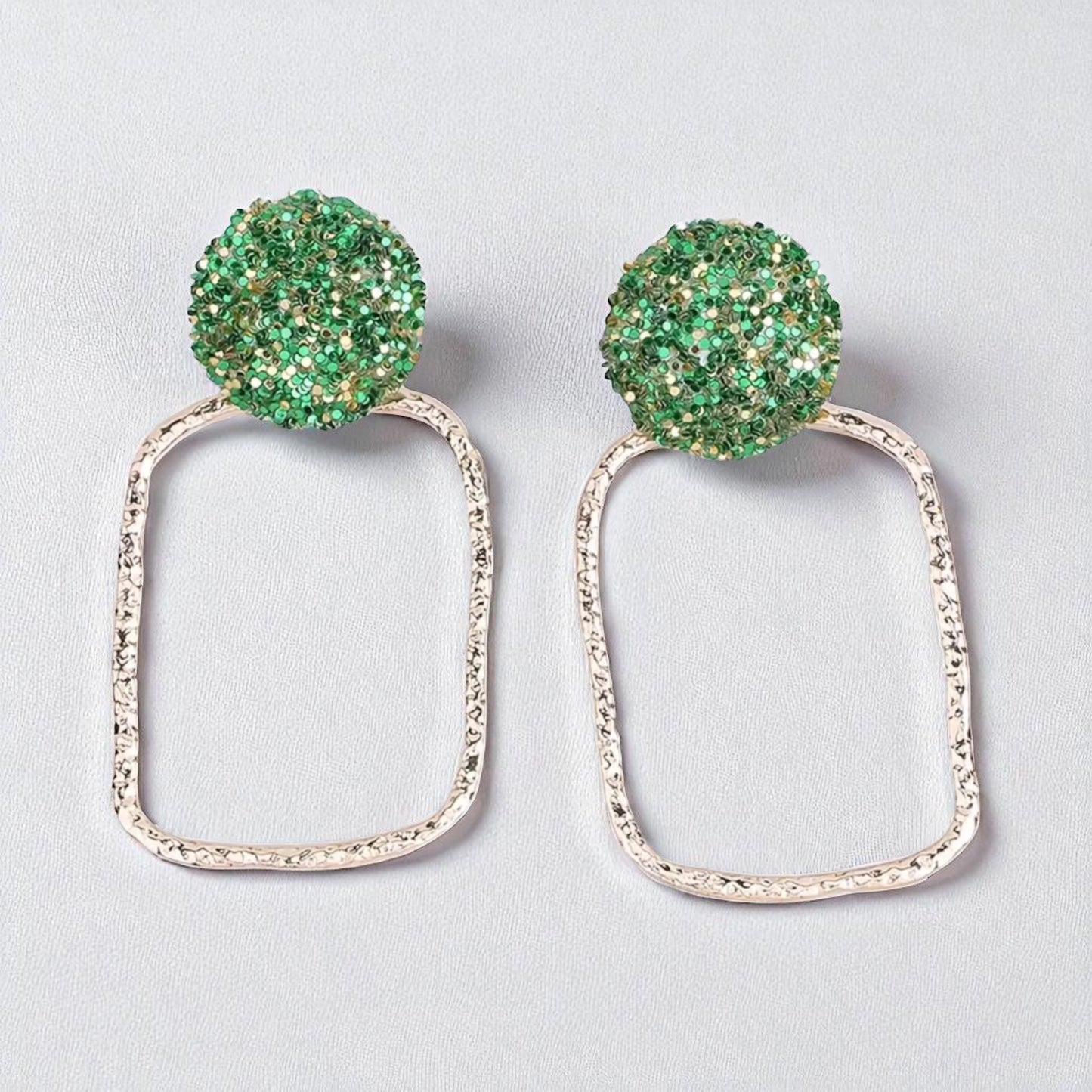 Green & Gold Textured Drop Earrings
