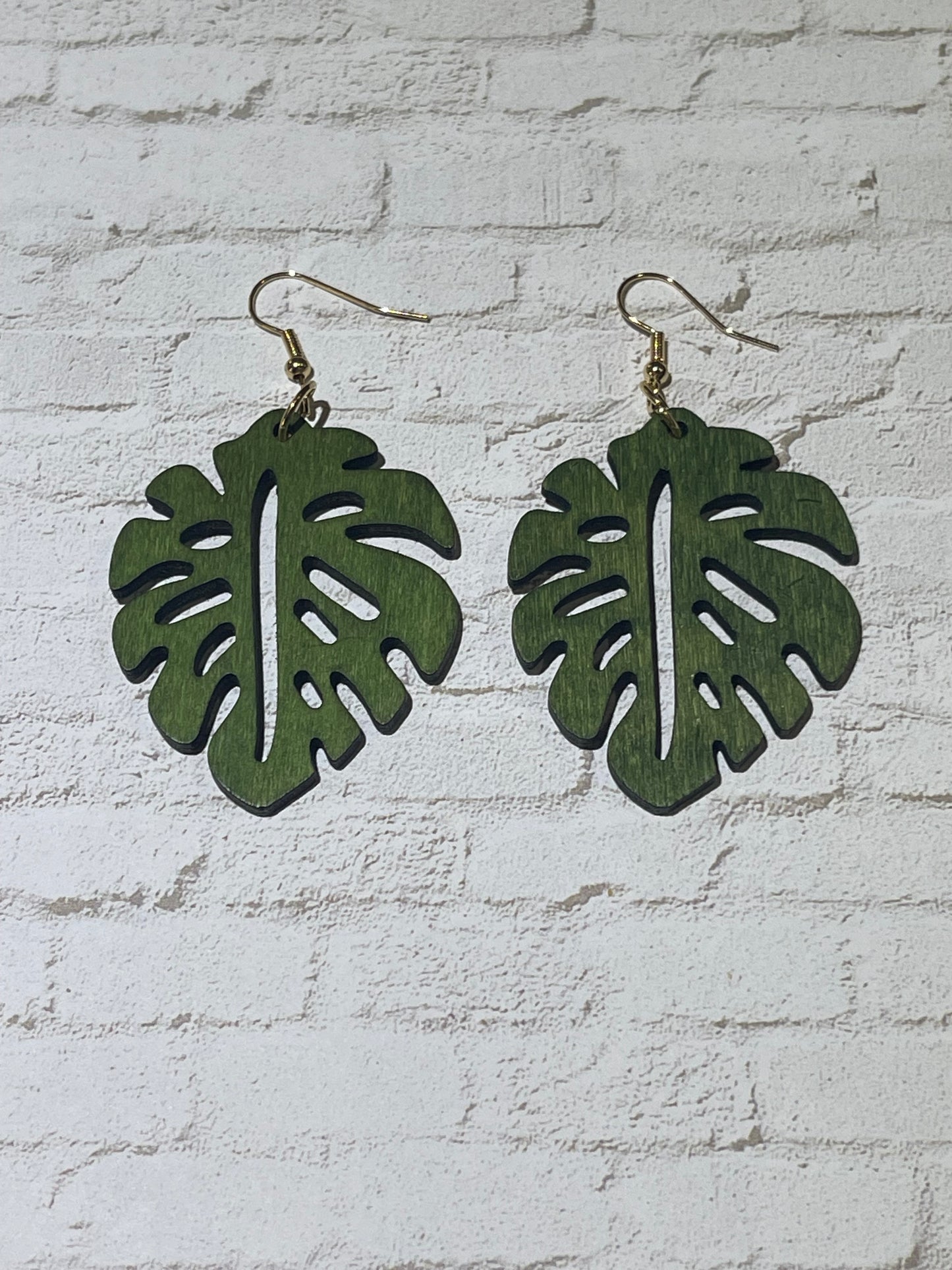 Hunter Green Monstera Leaf Earrings
