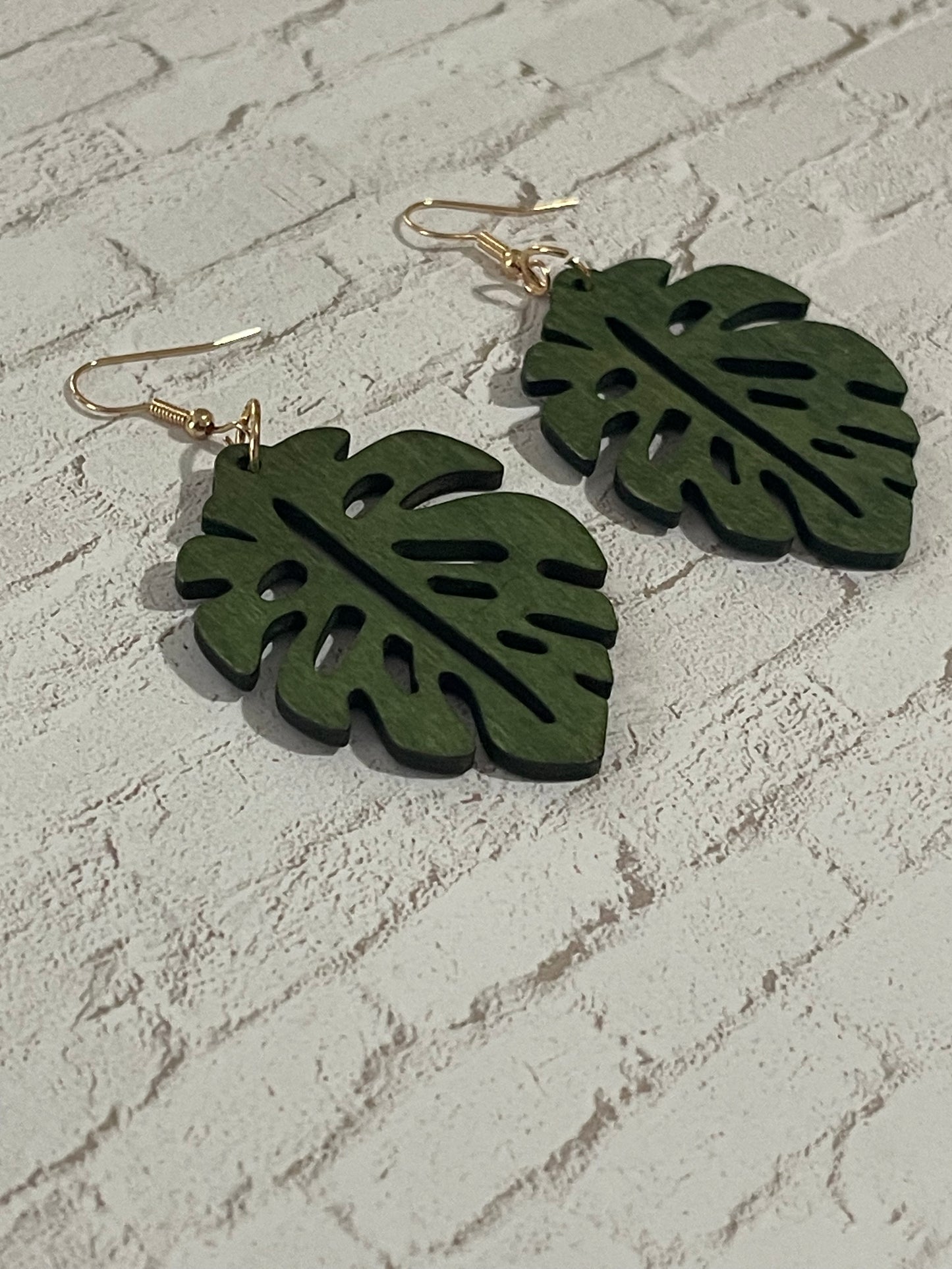Hunter Green Monstera Leaf Earrings