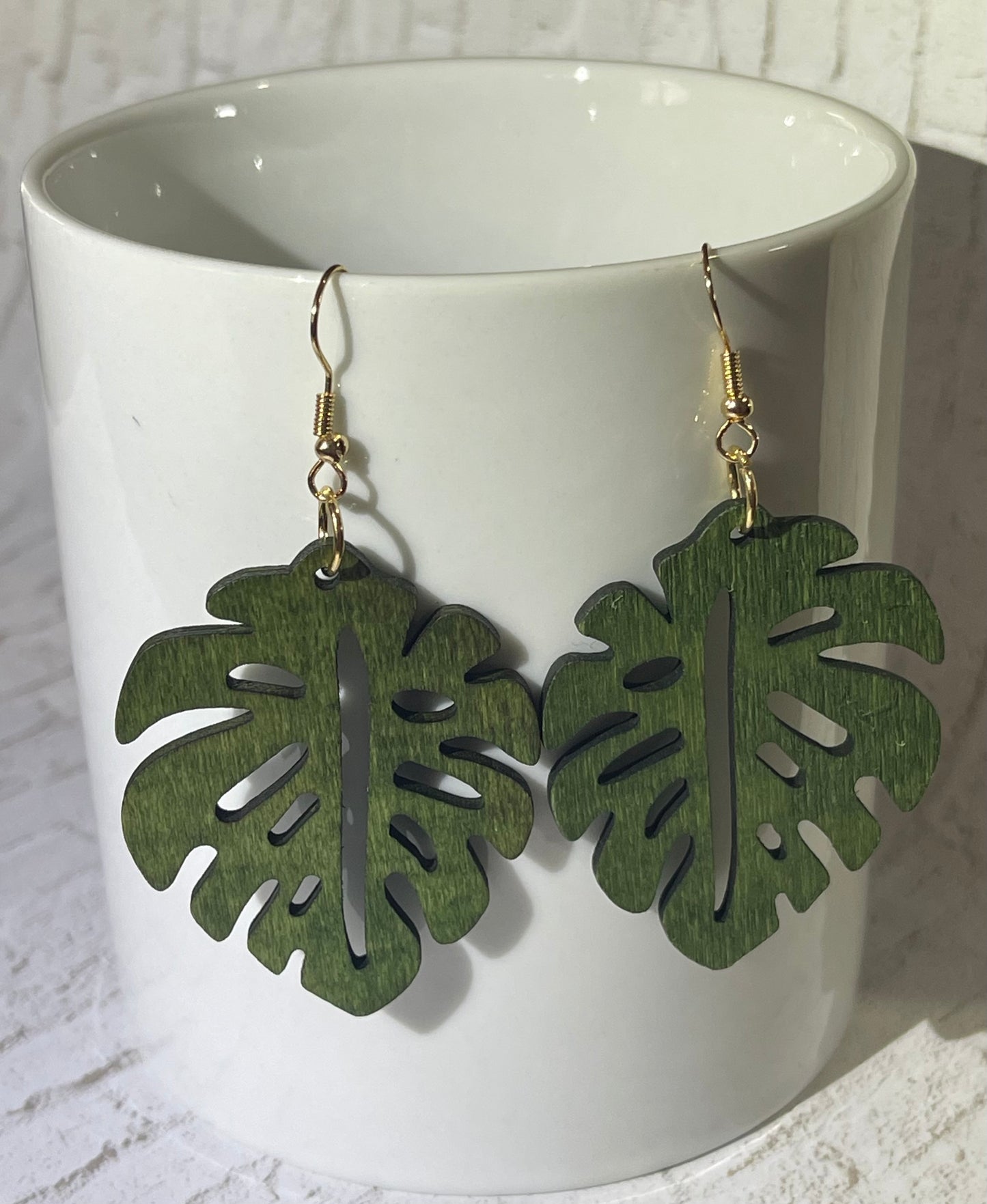 Hunter Green Monstera Leaf Earrings