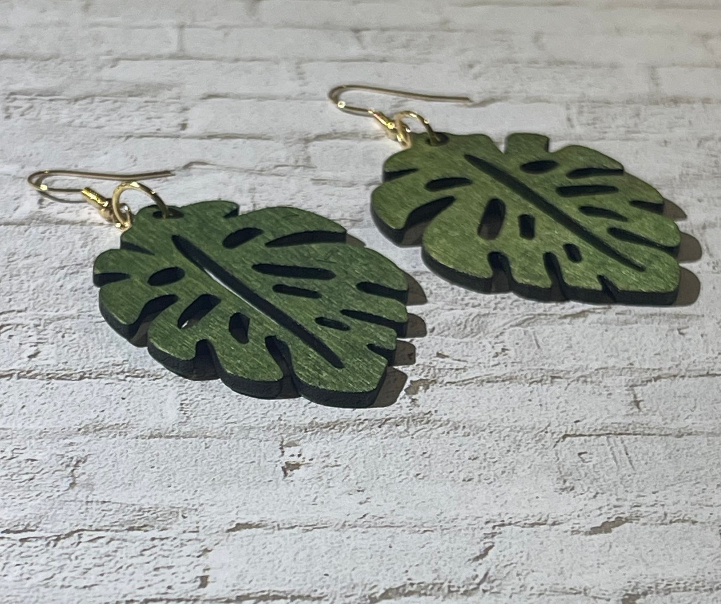 Hunter Green Monstera Leaf Earrings