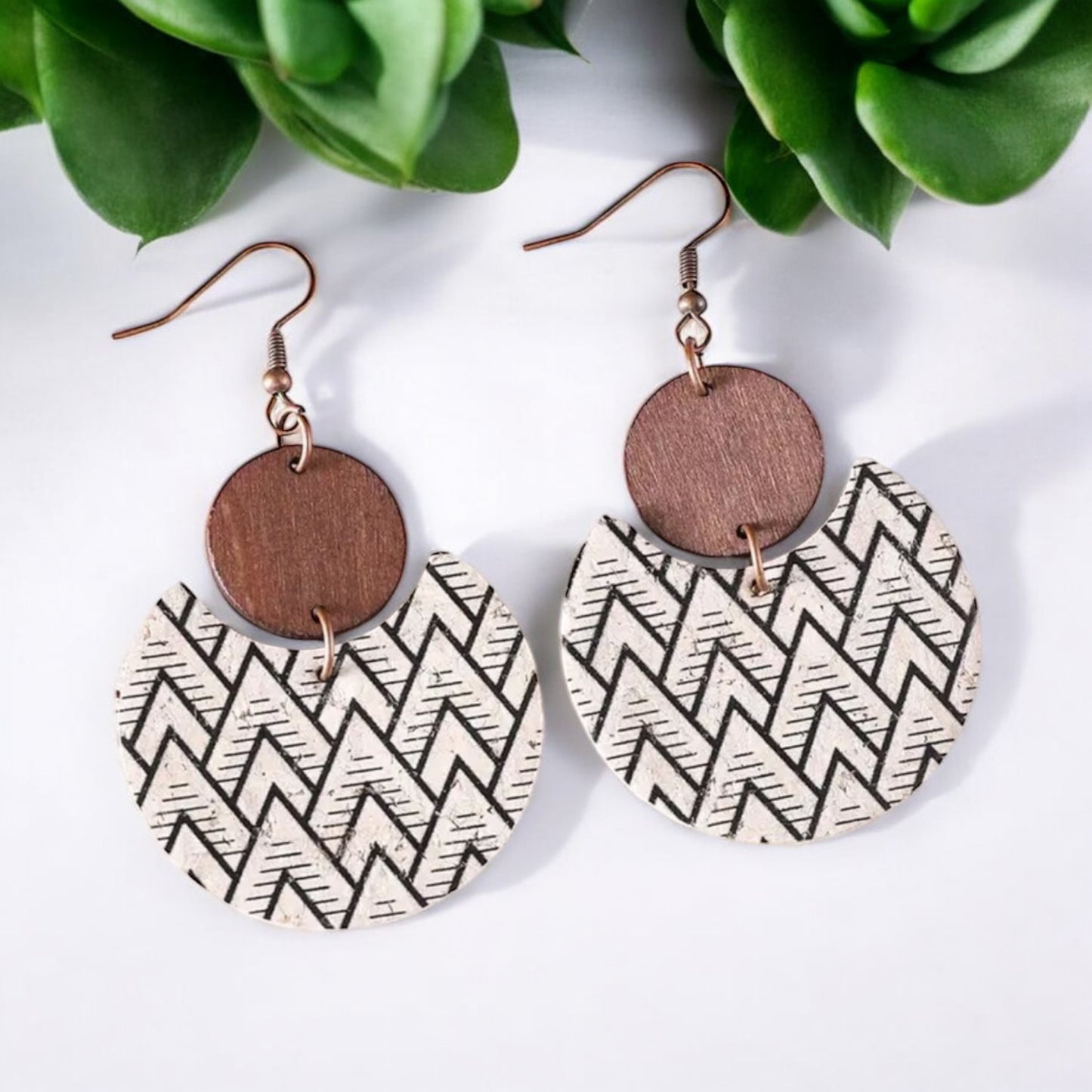 Boho Geometric Half-Crescent Wooden Earrings