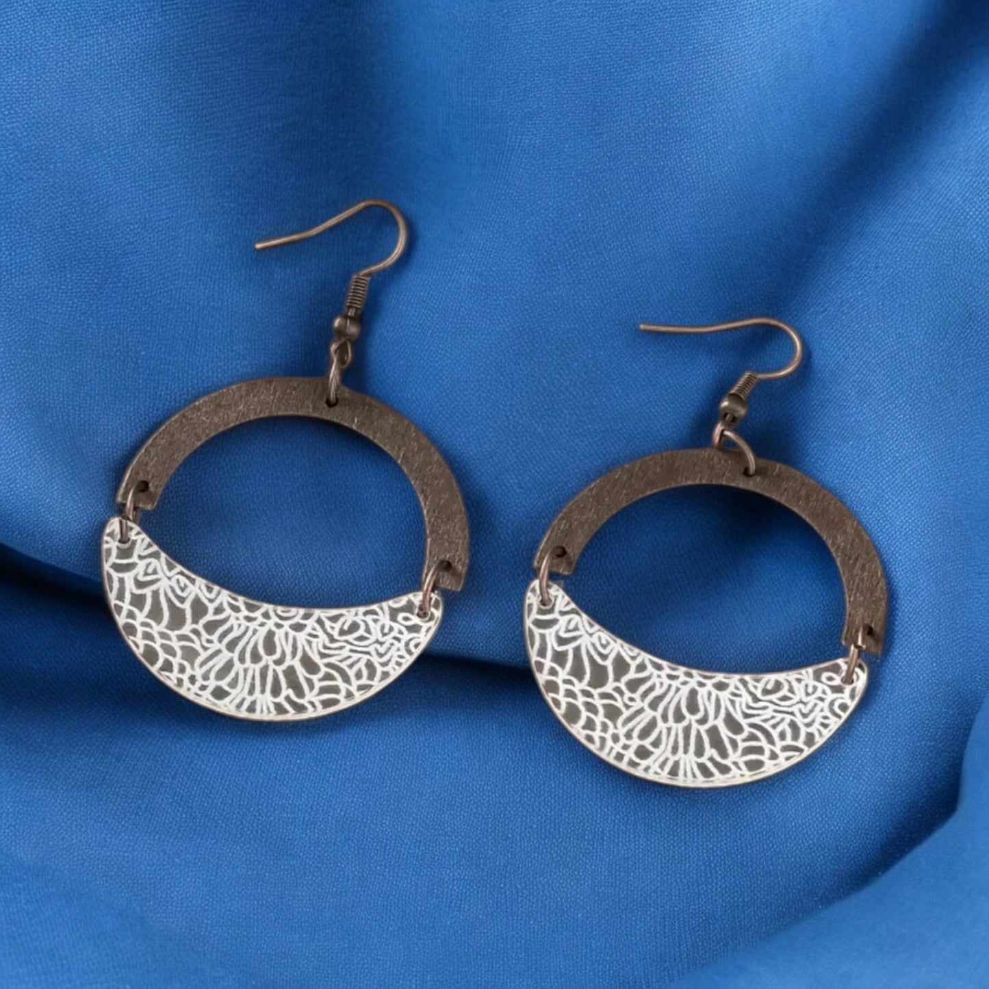 Half-Moon Wood and Acrylic Dangle Earrings