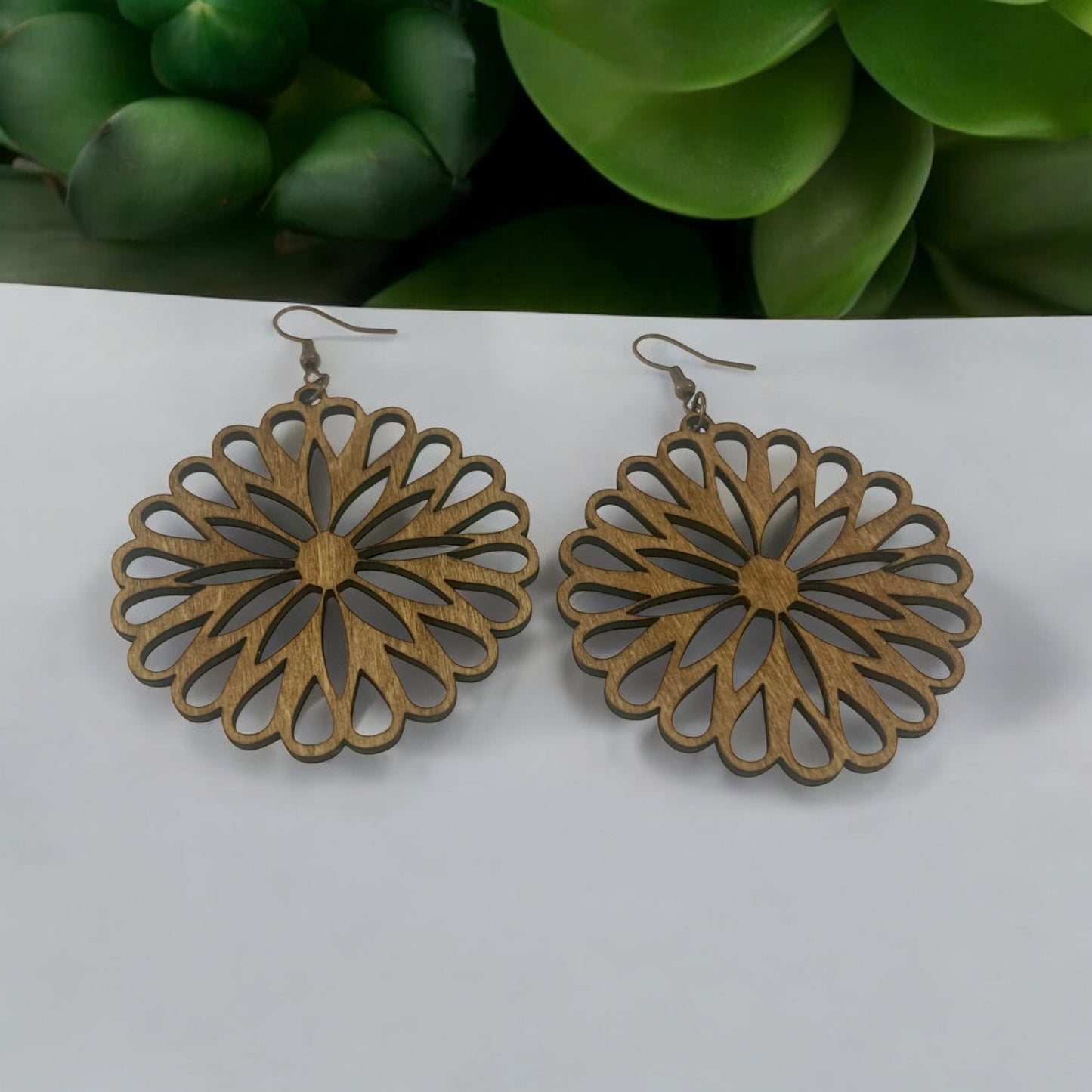 Handcrafted Geometric Elegance Wooden Dangles