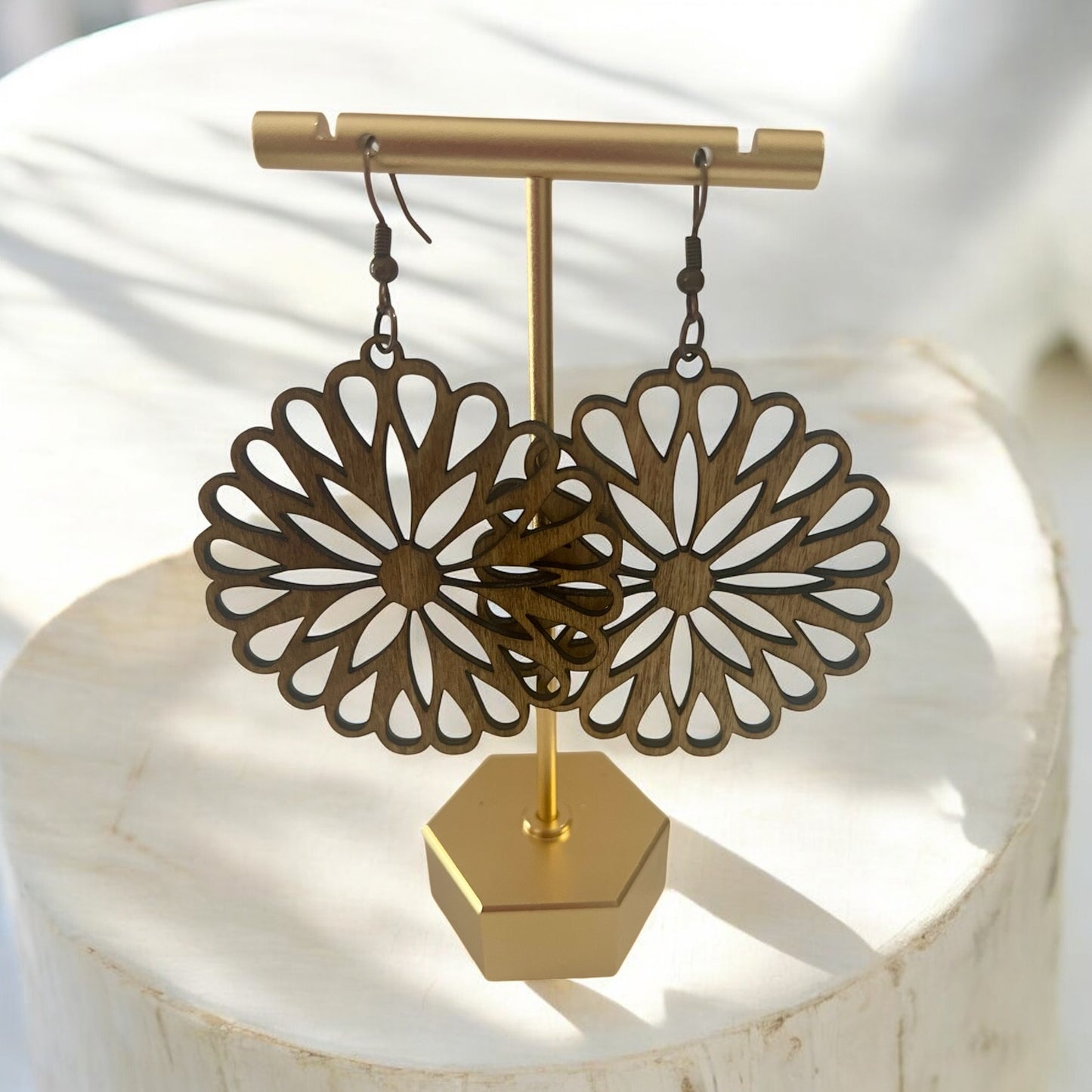 Handcrafted Geometric Elegance Wooden Dangles