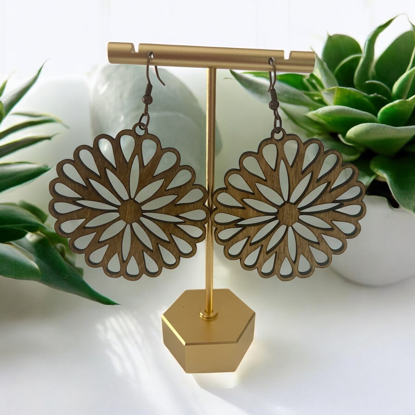 Handcrafted Geometric Elegance Wooden Dangles