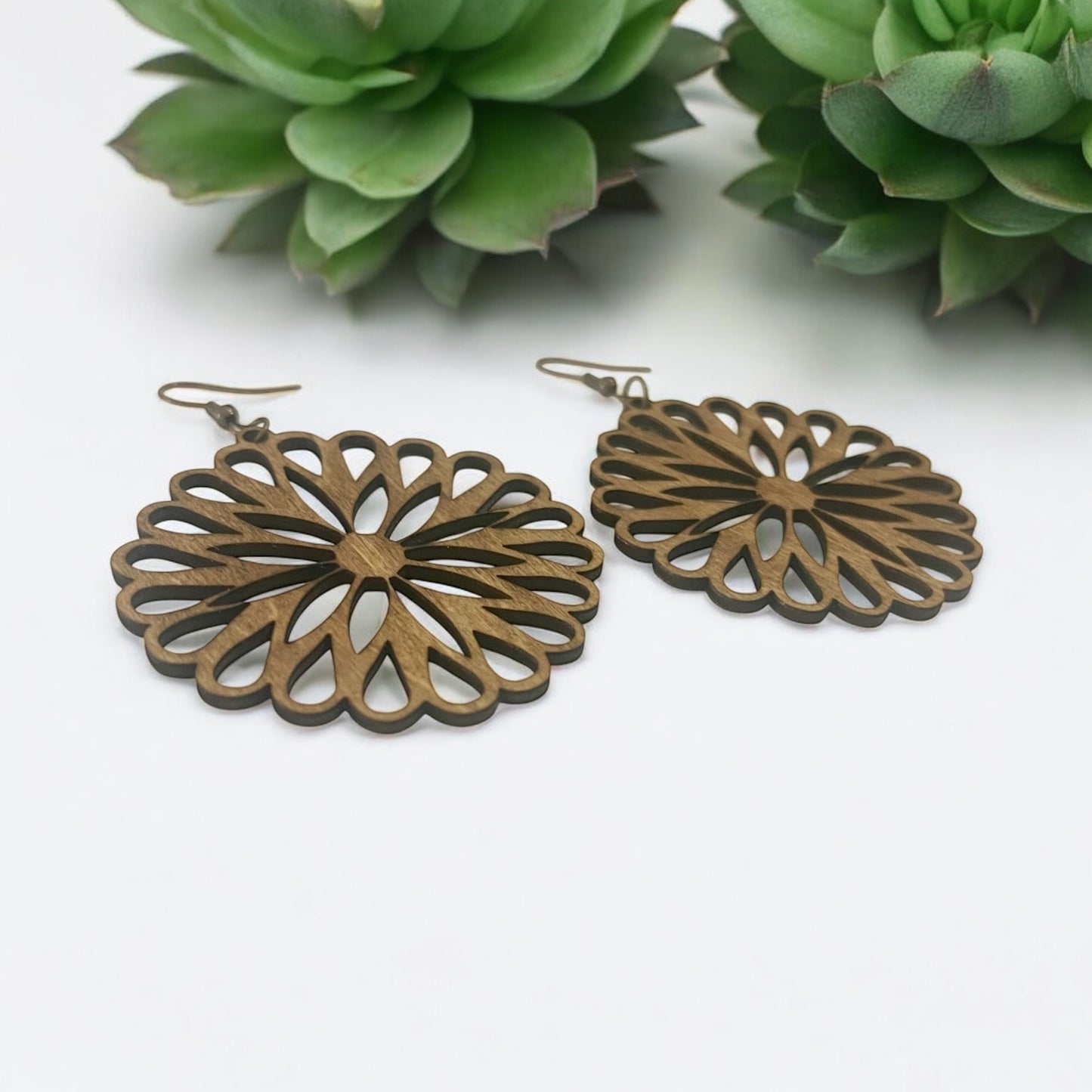 Handcrafted Geometric Elegance Wooden Dangles