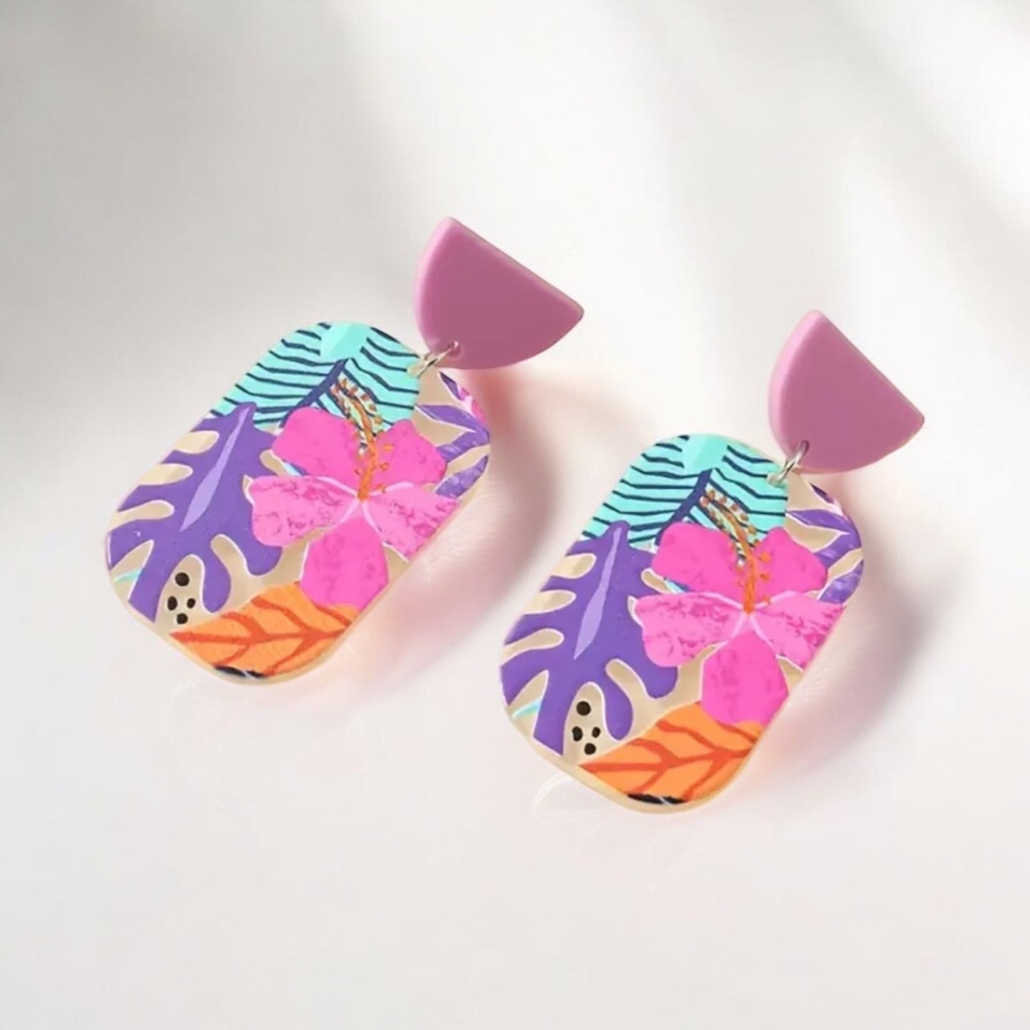 Tropical Hawaiian Floral Dangle Earrings