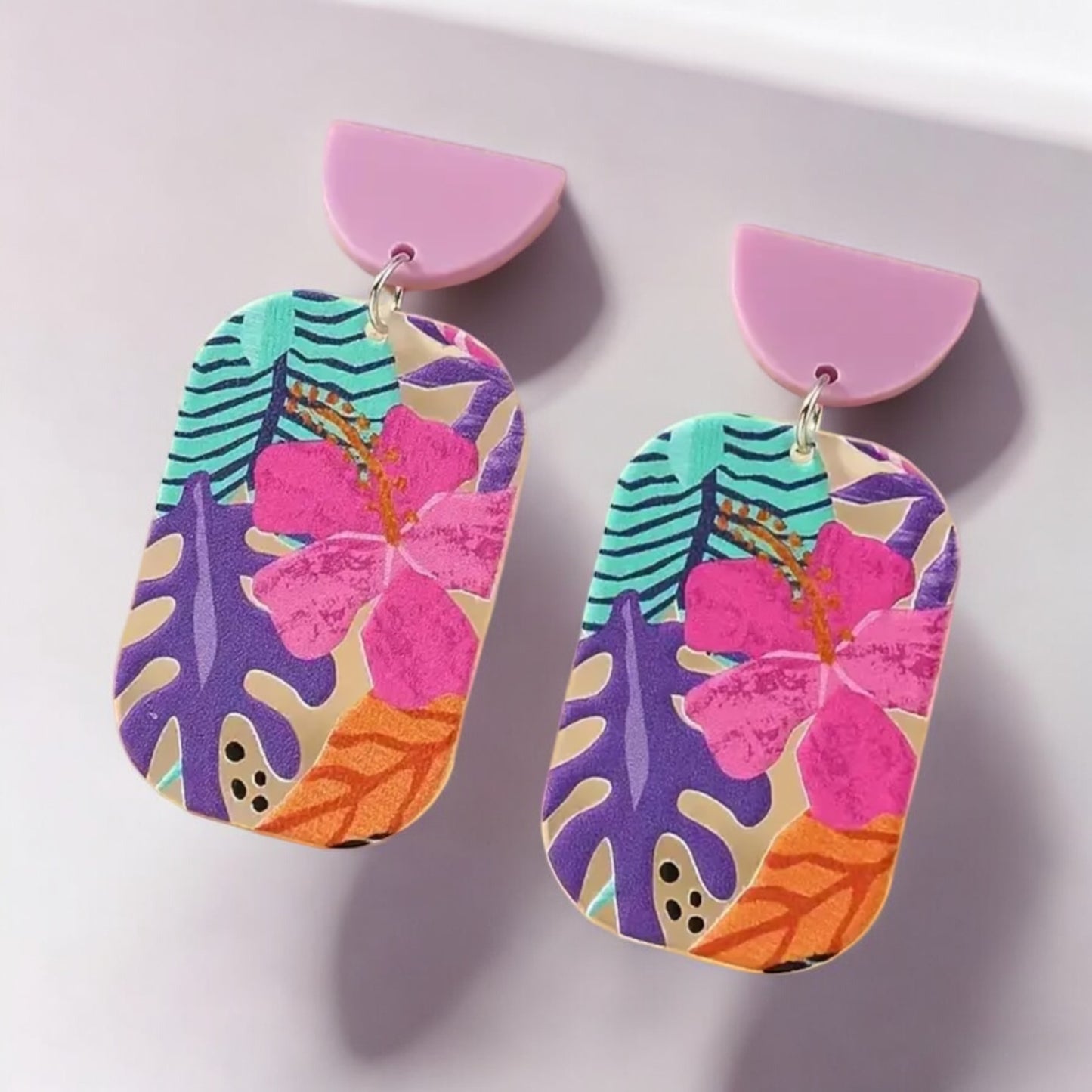 Tropical Hawaiian Floral Dangle Earrings
