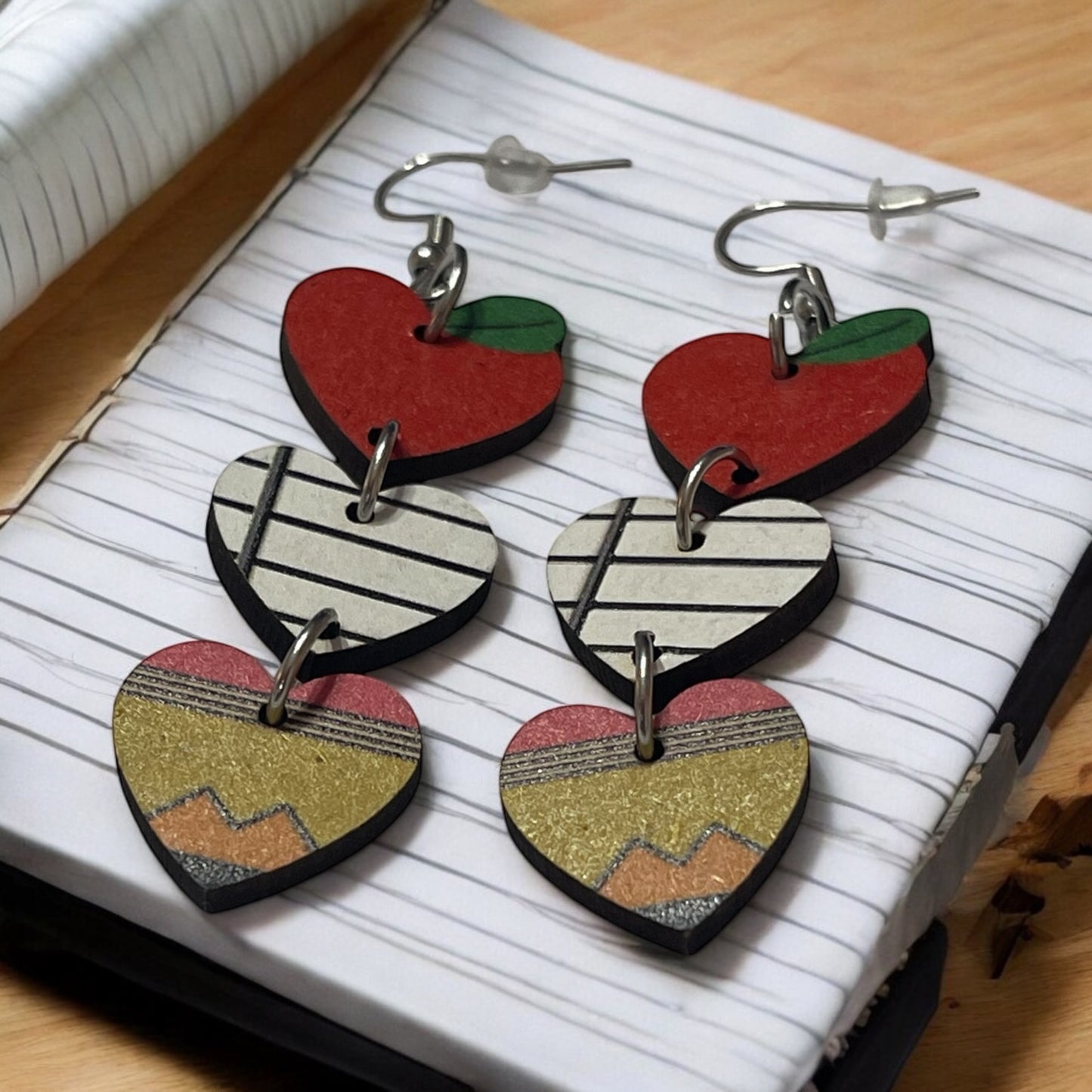 Apple, Paper, and Pencil Earrings