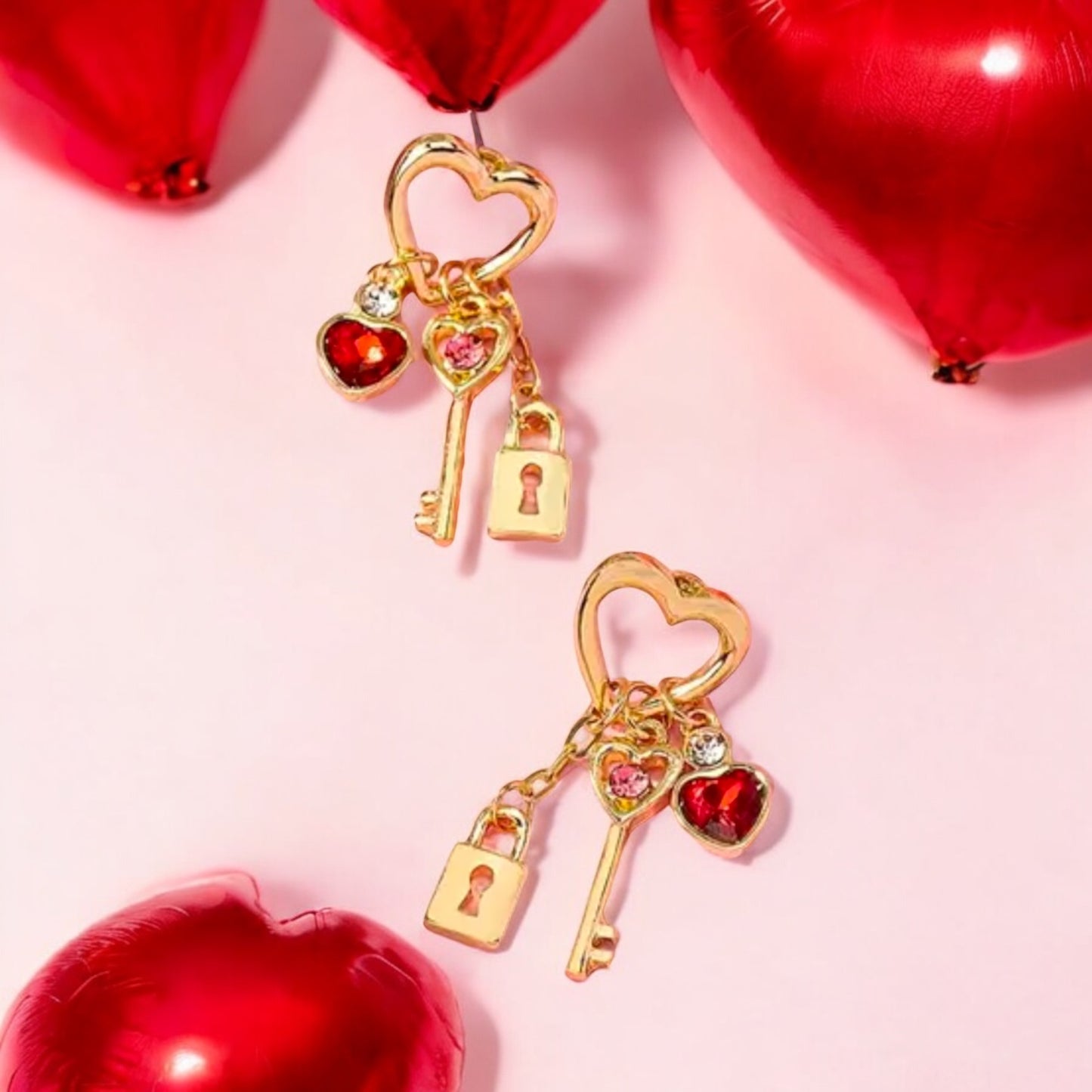 Heart Lock and Key Charm Earrings