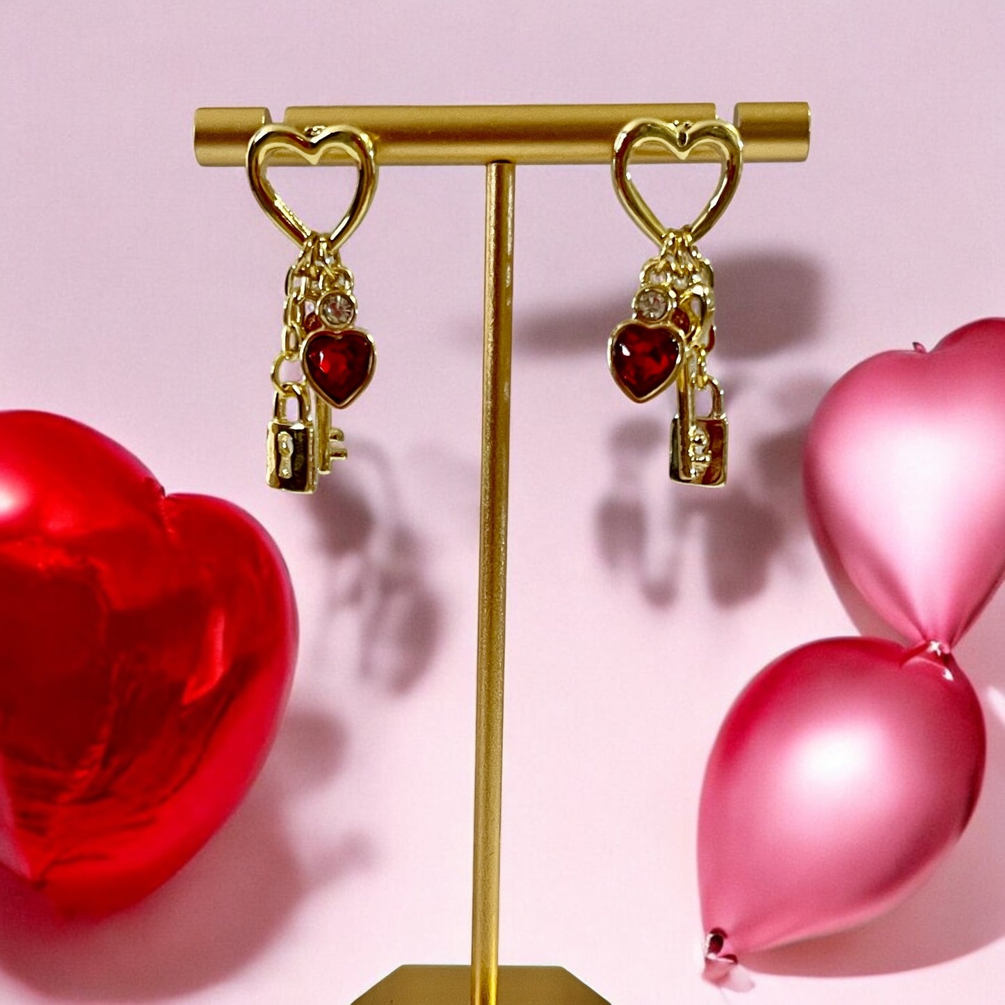 Heart Lock and Key Charm Earrings