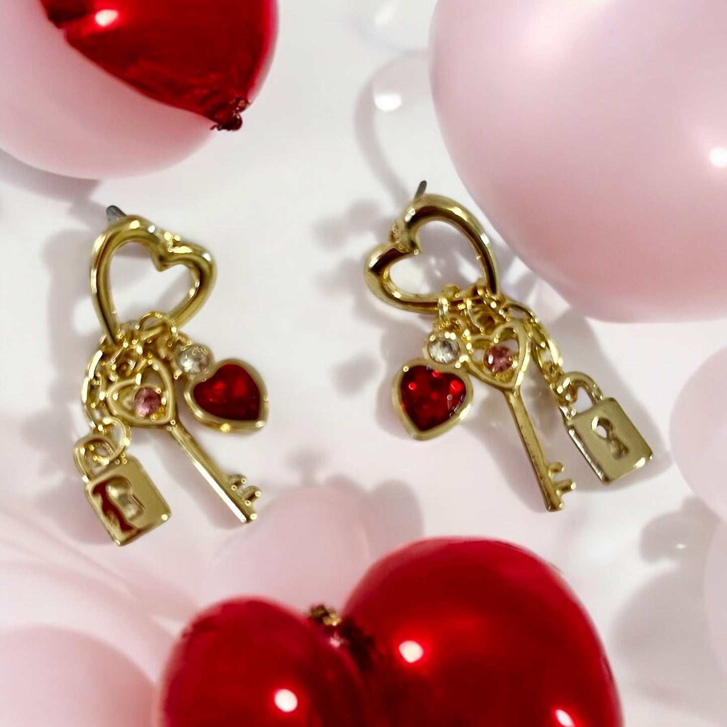 Heart Lock and Key Charm Earrings