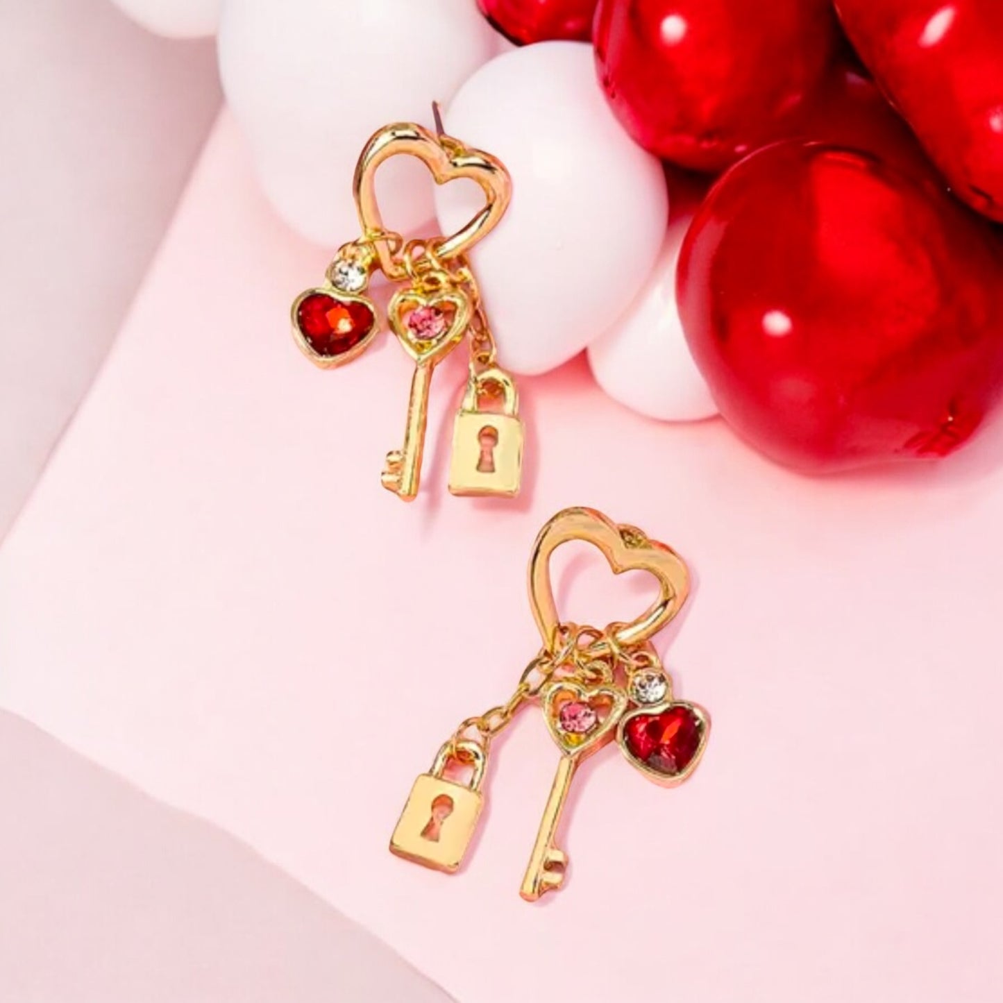 Heart Lock and Key Charm Earrings