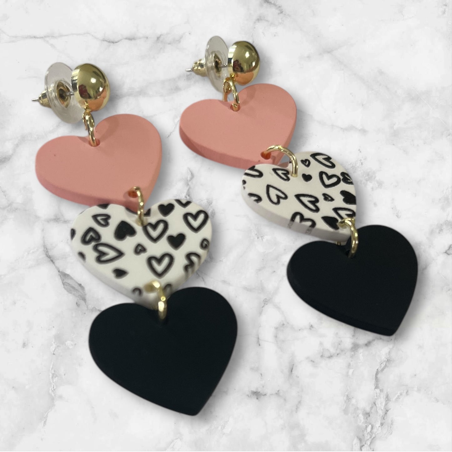 Triple Heart Drop Earrings