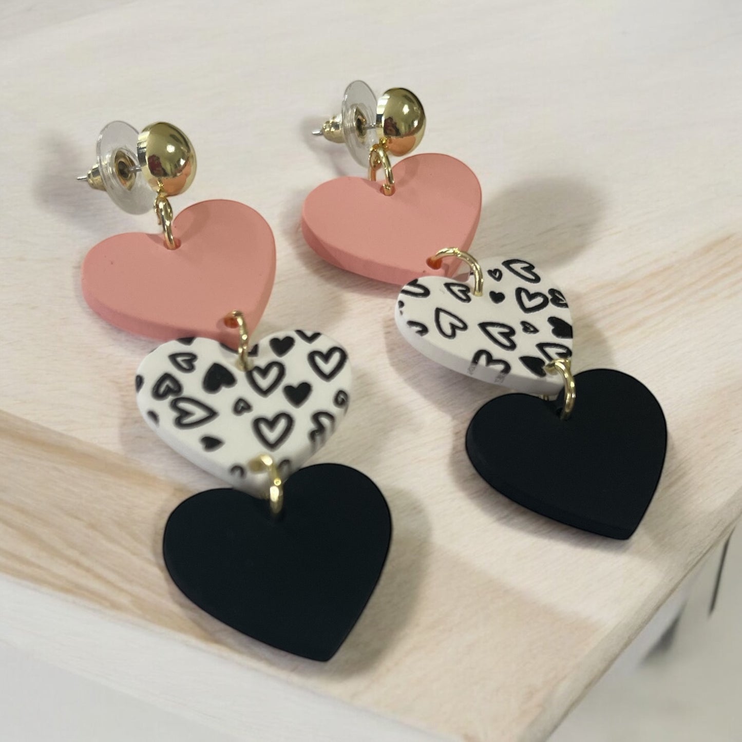 Triple Heart Drop Earrings