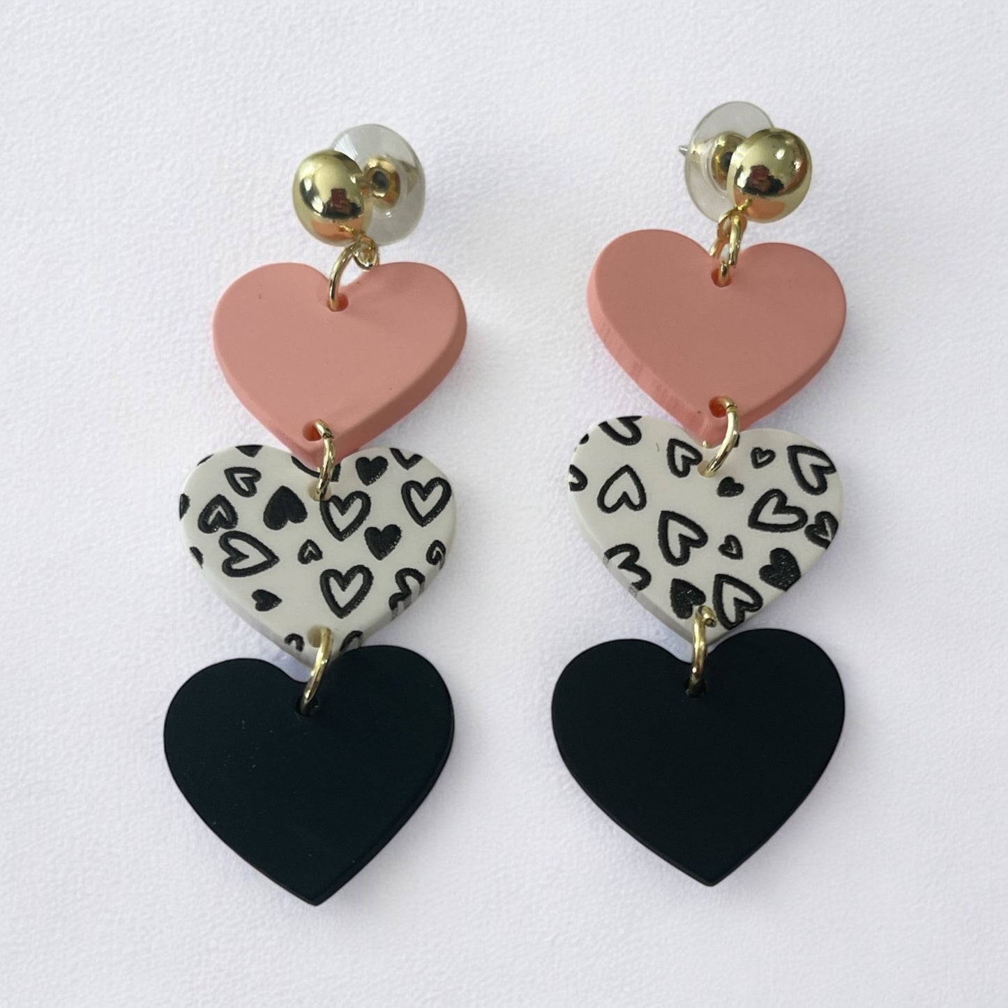 Triple Heart Drop Earrings