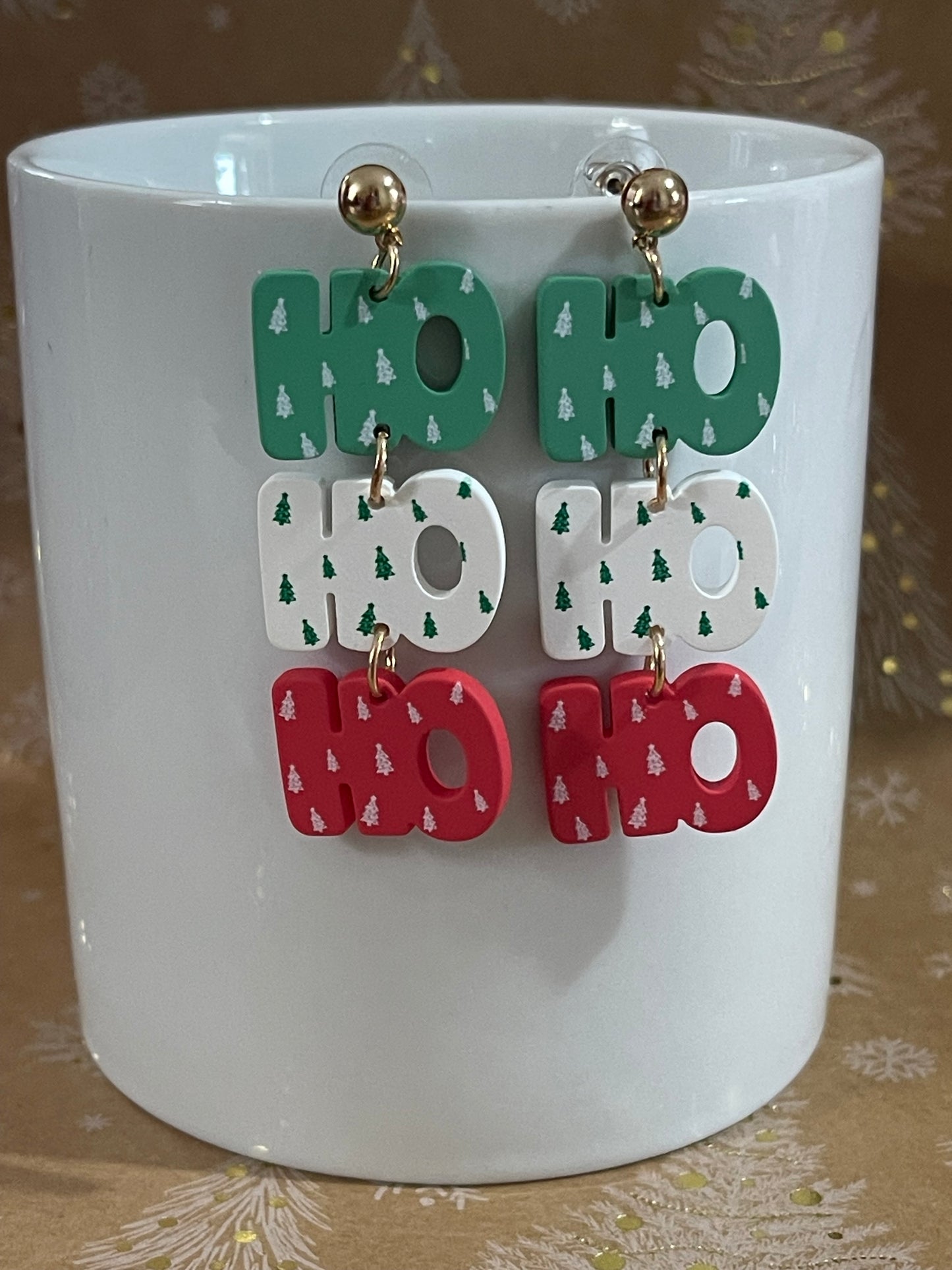 HoHoHo Festive Earrings in Red, Green, and White