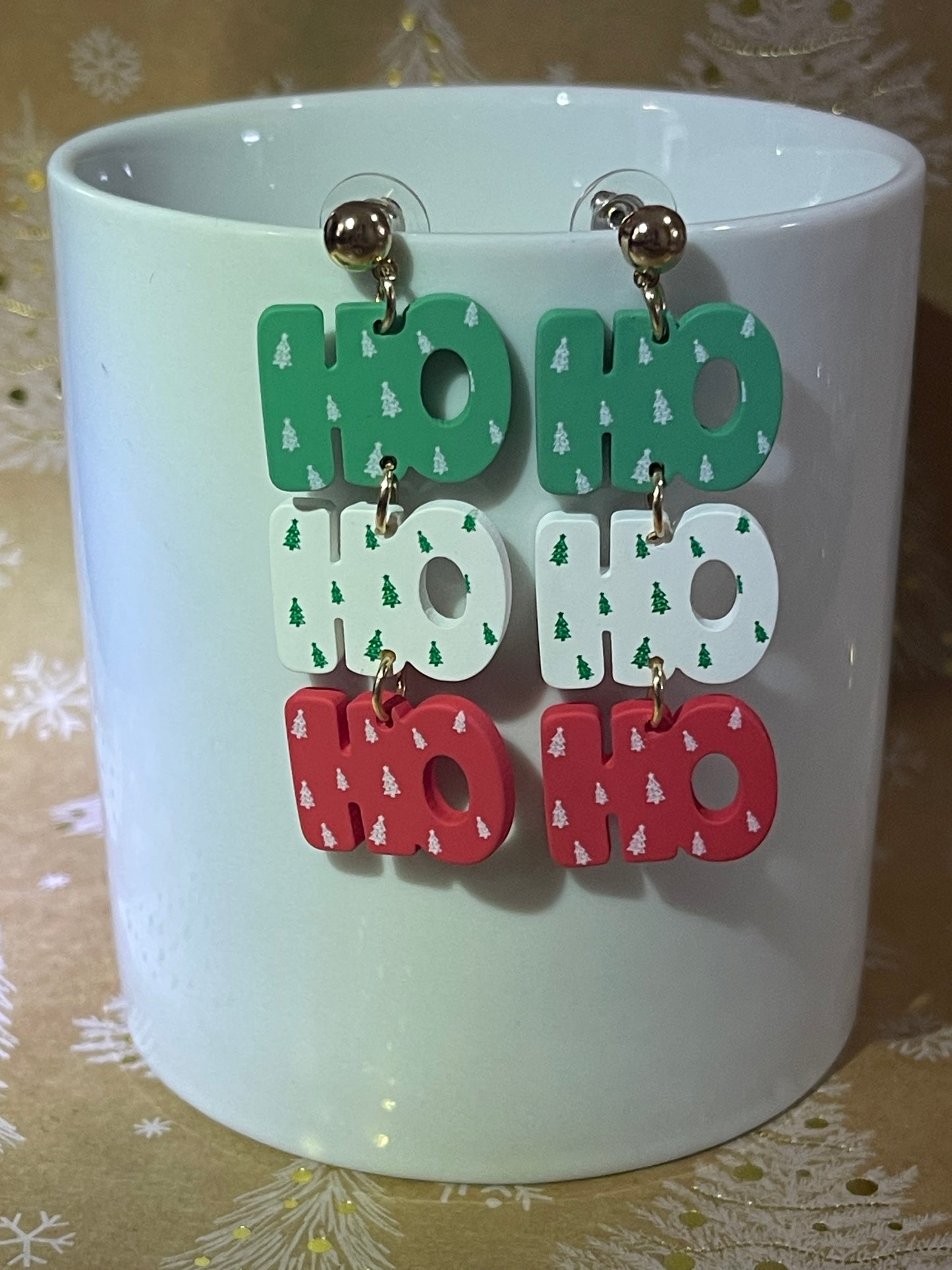 HoHoHo Festive Earrings in Red, Green, and White