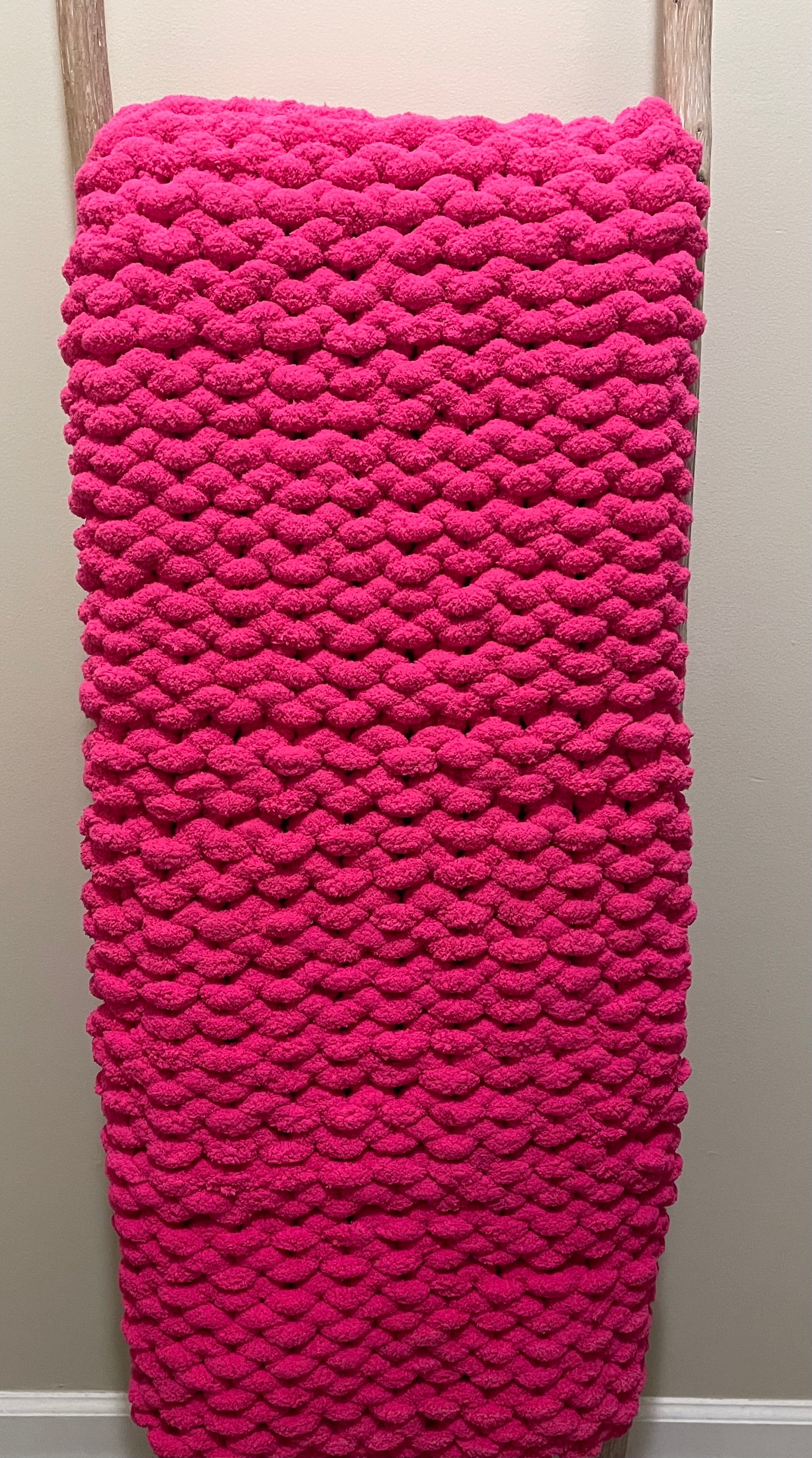 Chunky Hand-Knitted Hot Pink Jumbo Yarn Throw – Made to Order