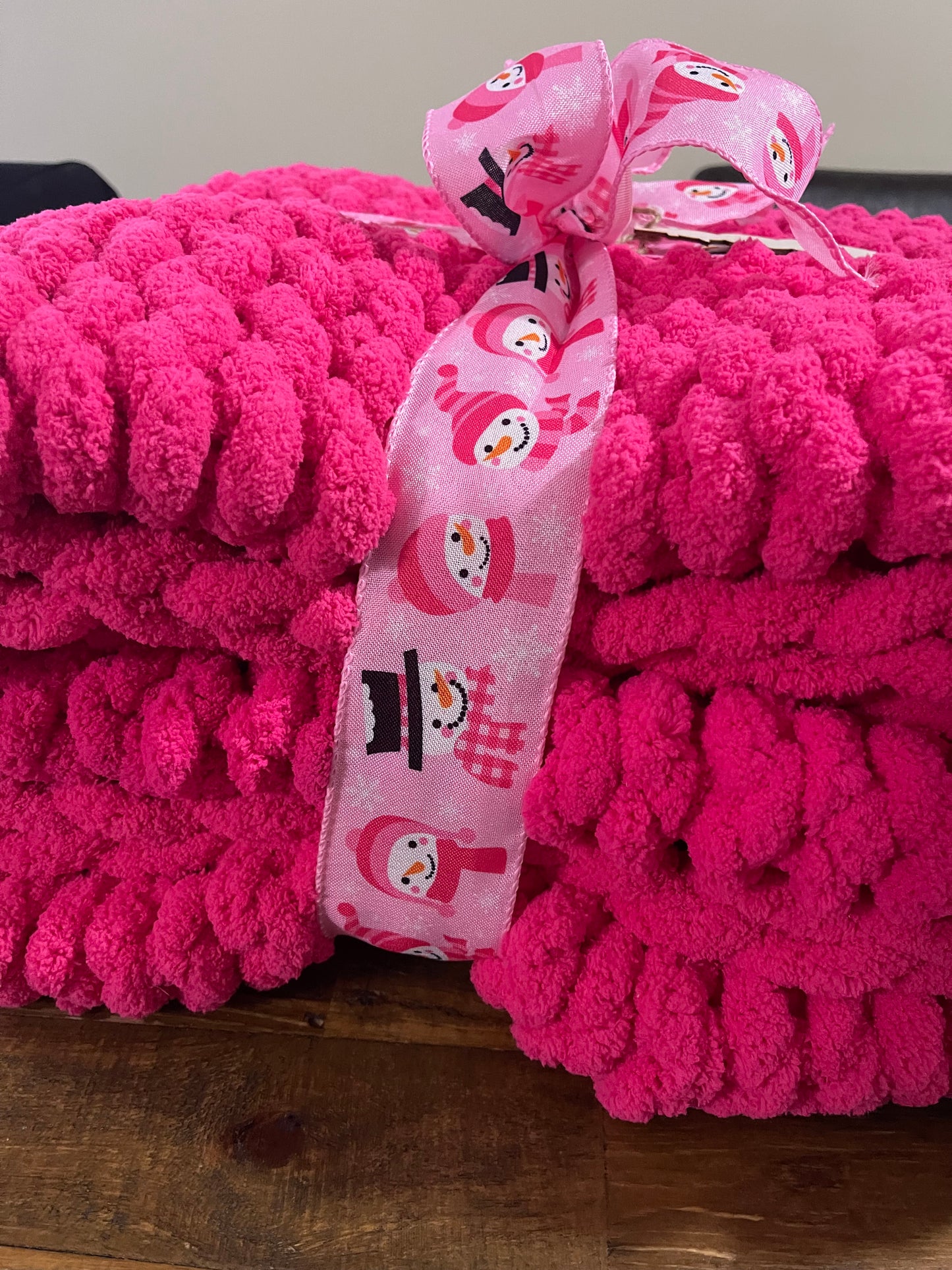 Chunky Hand-Knitted Hot Pink Jumbo Yarn Throw – Made to Order