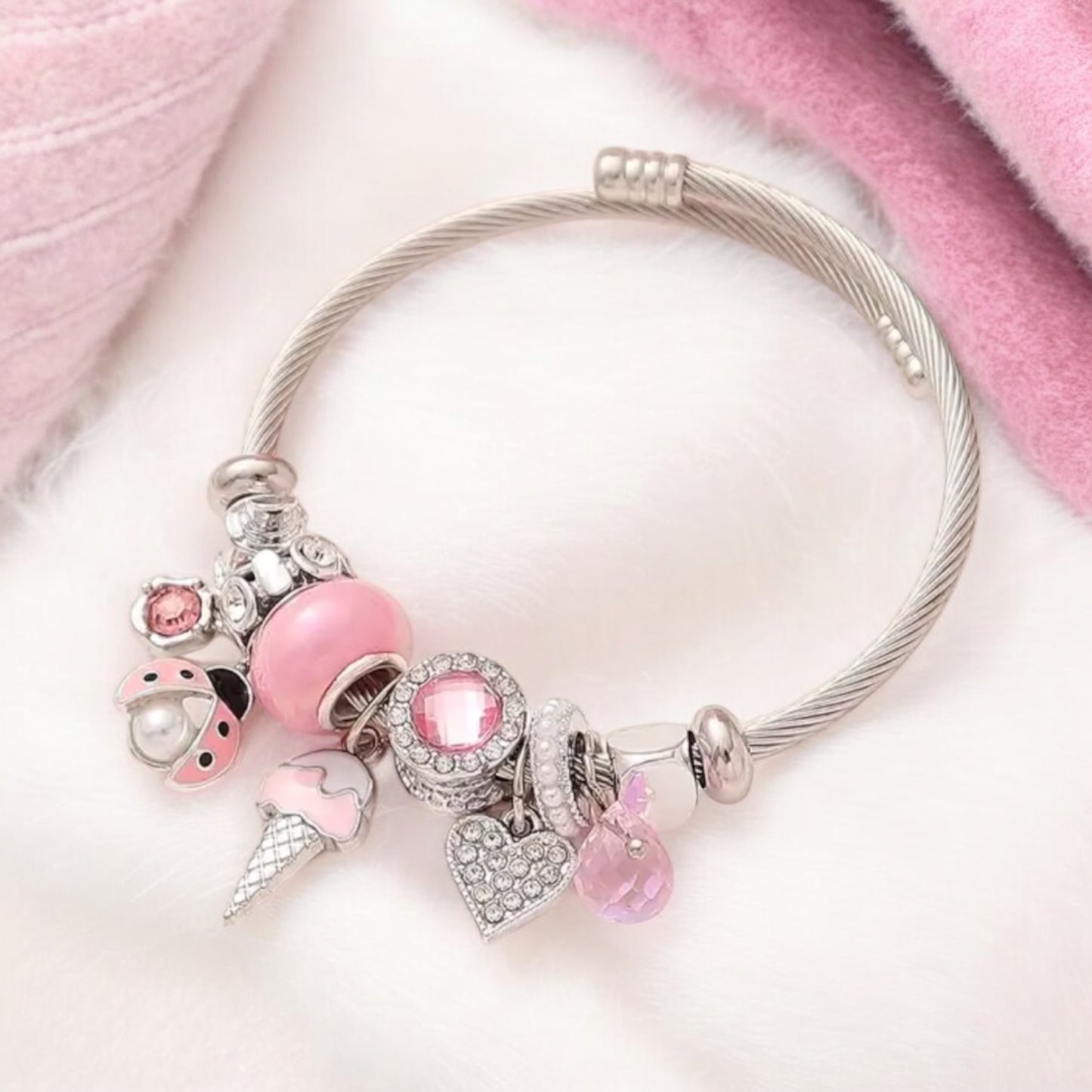 Pink Charm Bracelet with Sparkling Details
