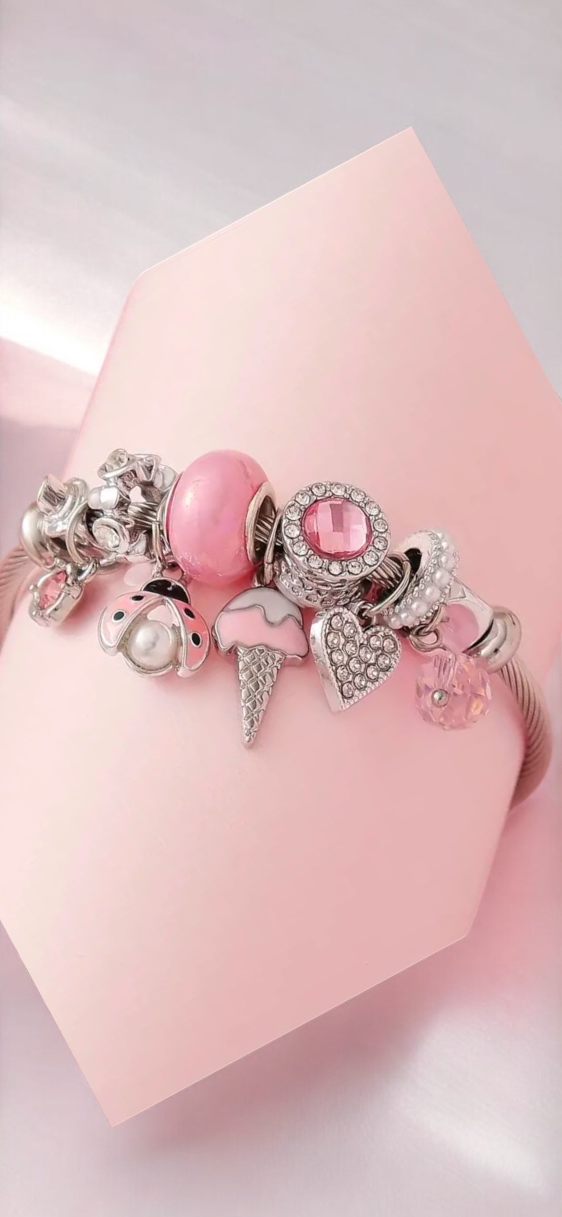 Pink Charm Bracelet with Sparkling Details