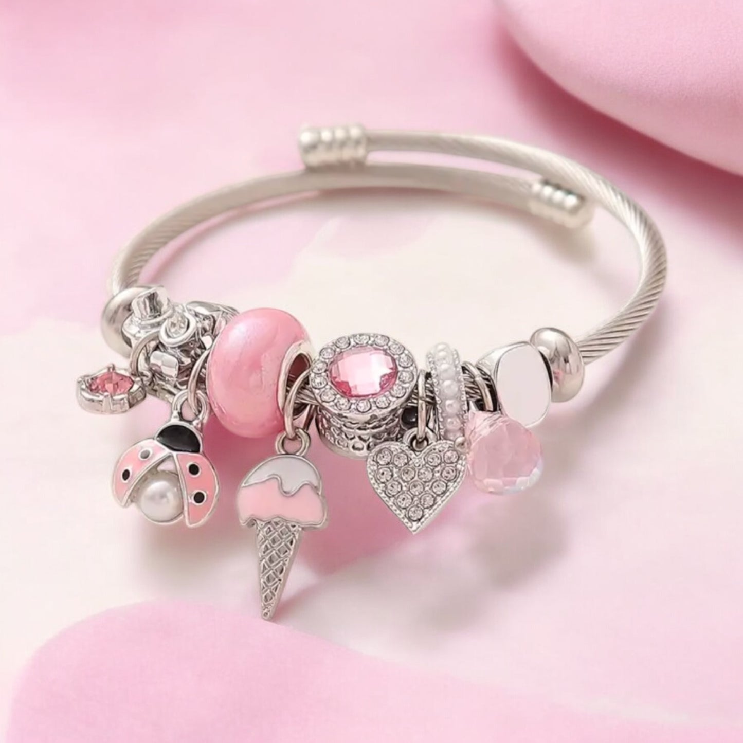 Pink Charm Bracelet with Sparkling Details