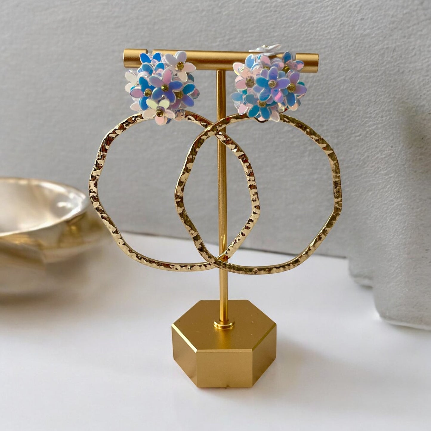 Iridescent Floral Hoop Earrings
