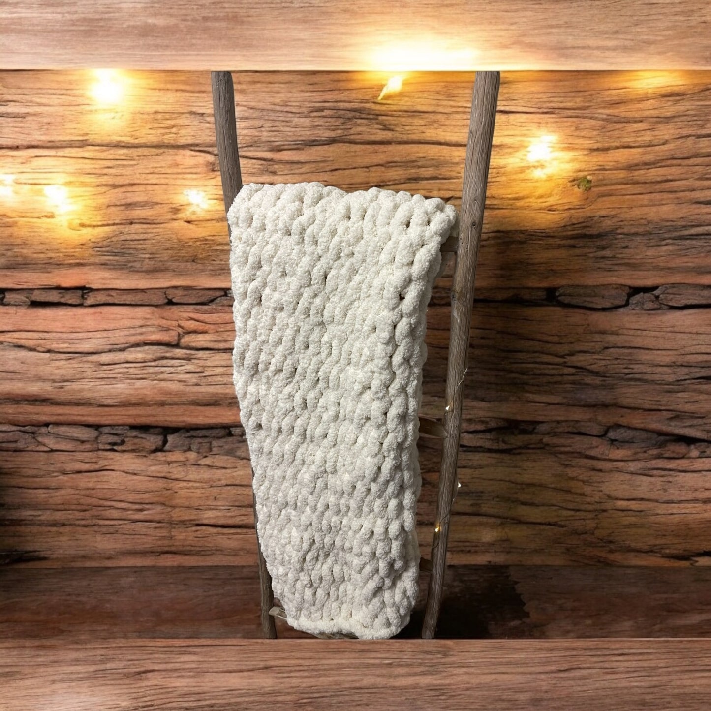 Chunky Hand-Knitted Ivory Jumbo Yarn Throw – Made to Order