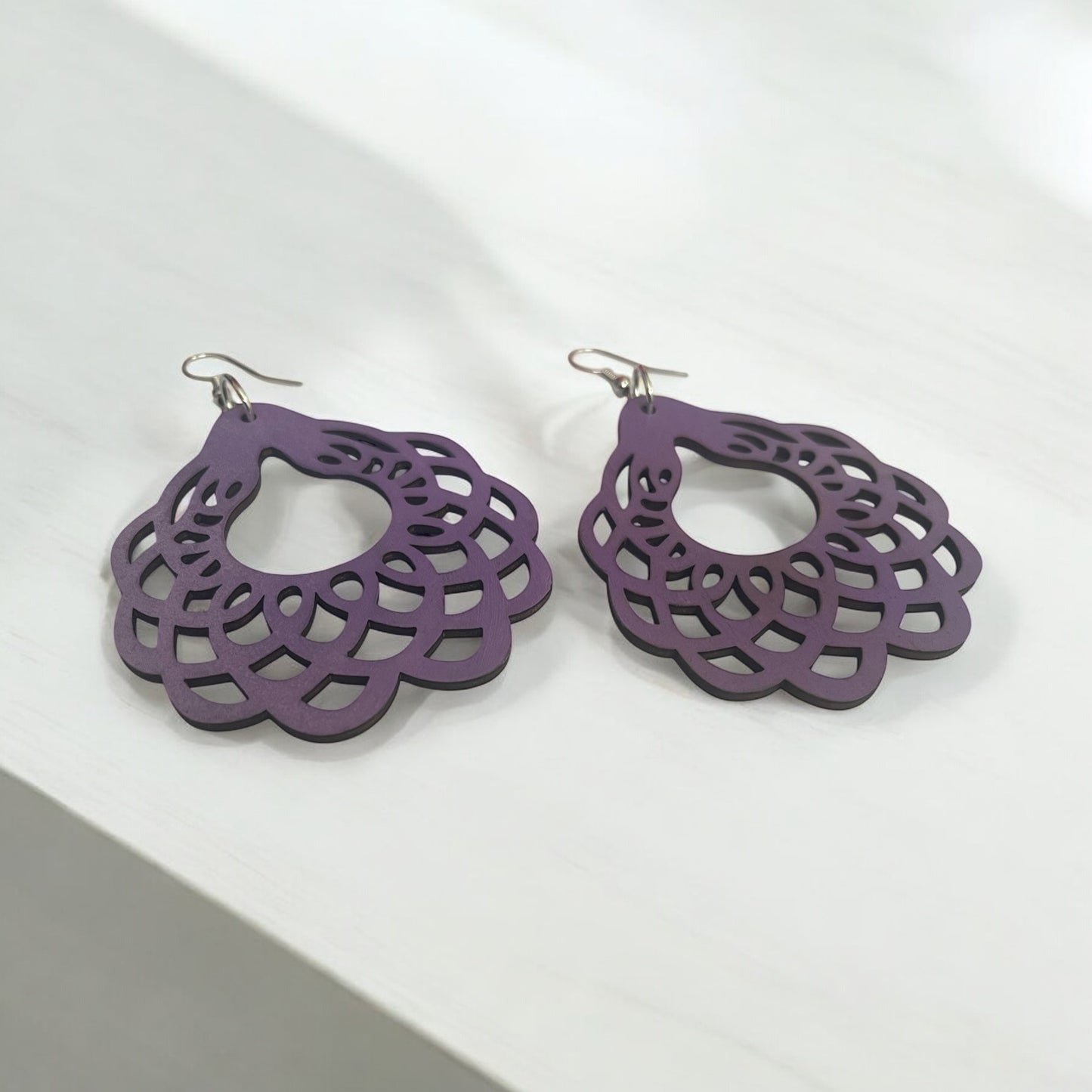 Lavender Bloom Wood Earrings – Delicate Floral Cutout Design