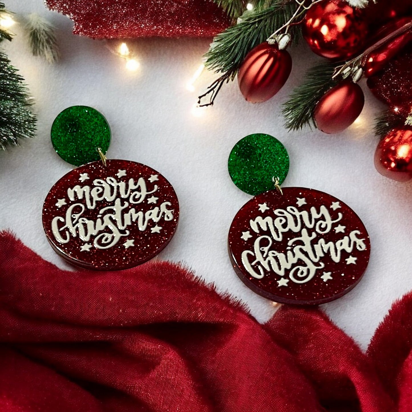 Merry Christmas Glitter Earrings