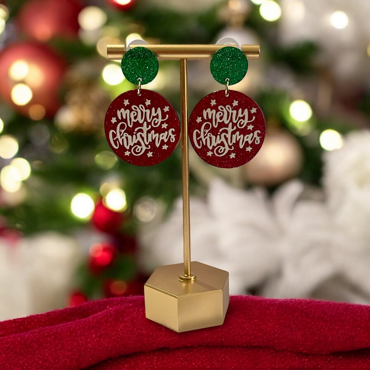 Merry Christmas Glitter Earrings