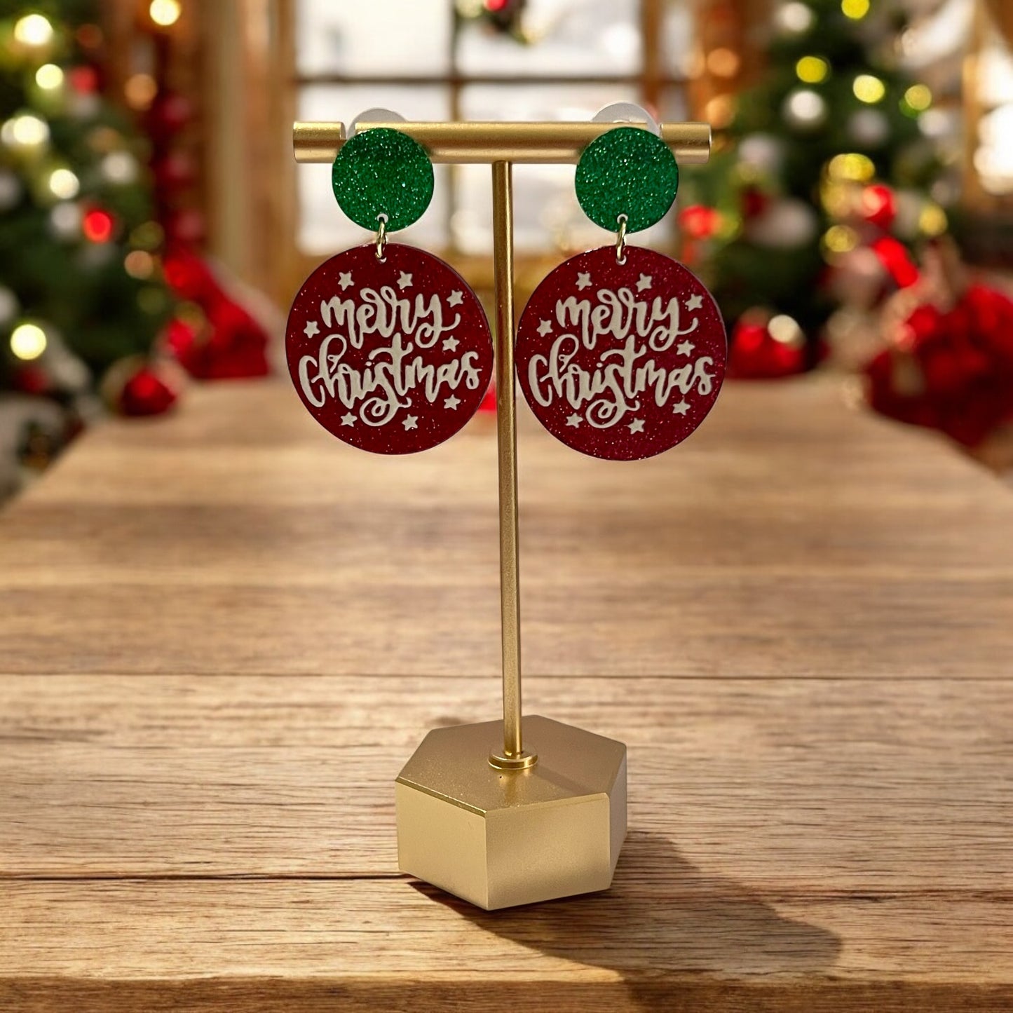 Merry Christmas Glitter Earrings