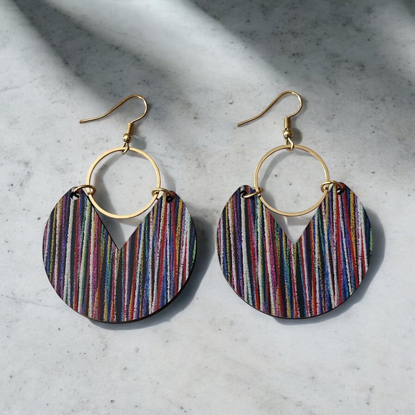 Multi-Colored Wooden Hoop Earrings