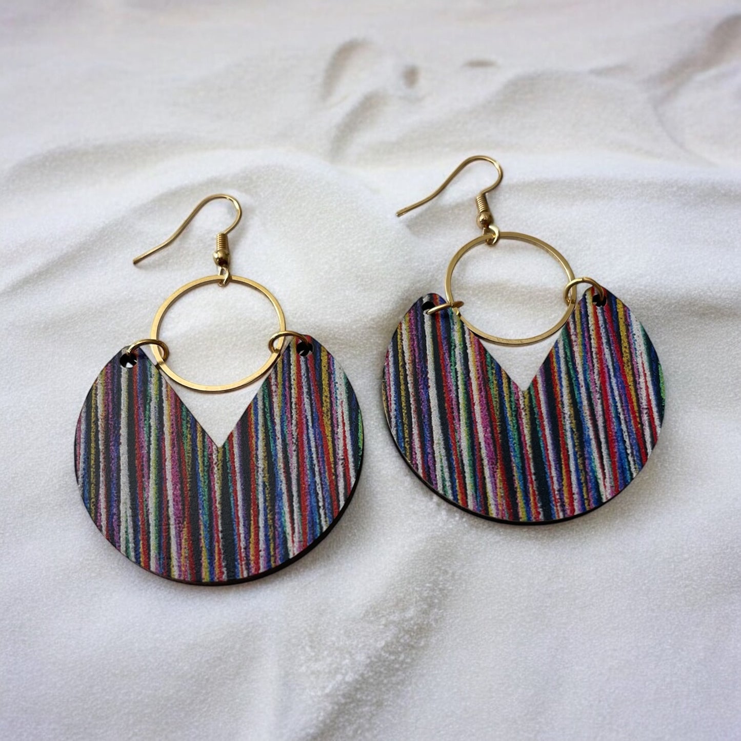 Multi-Colored Wooden Hoop Earrings