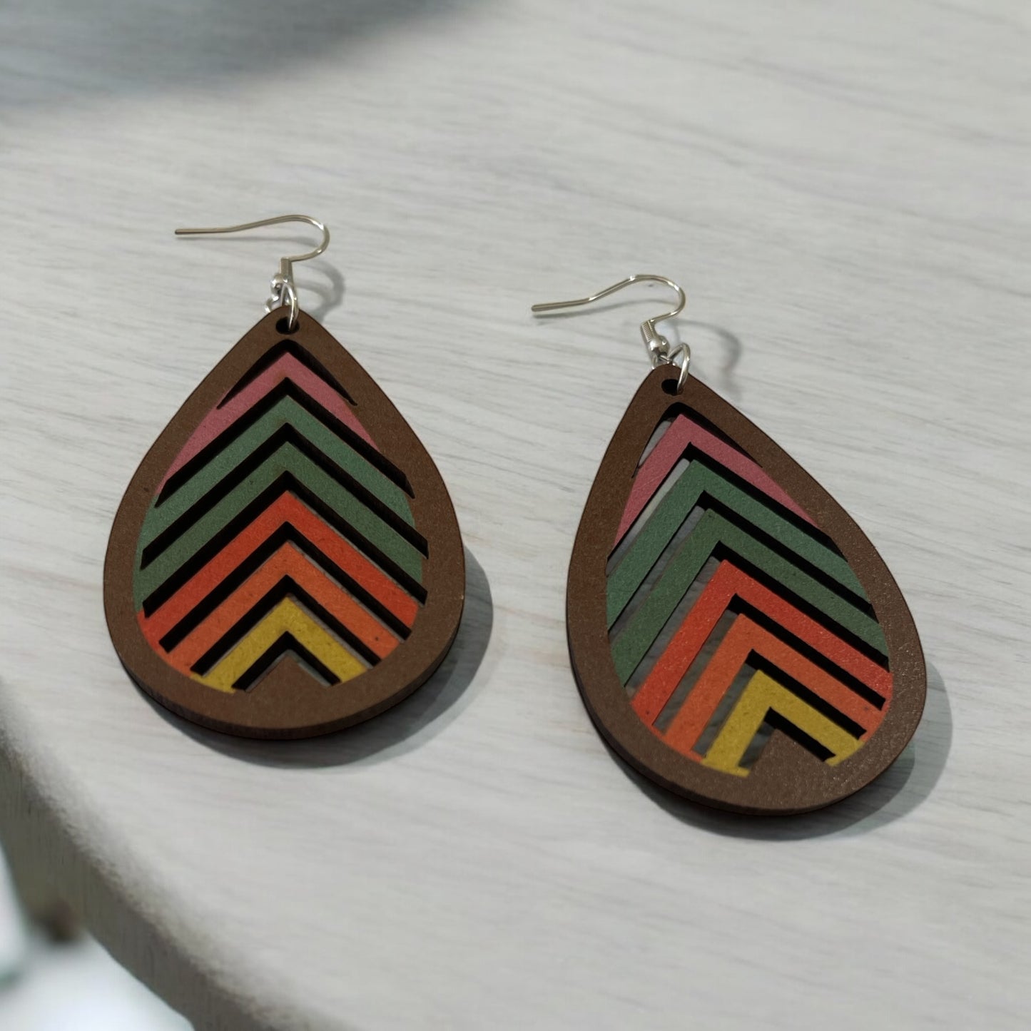 Multicolored Wooden Teardrop Earrings