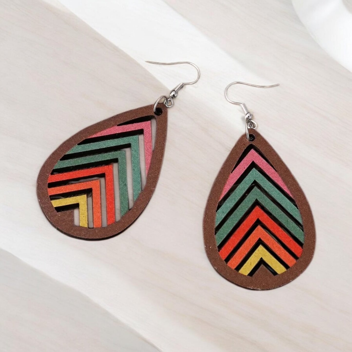 Multicolored Wooden Teardrop Earrings