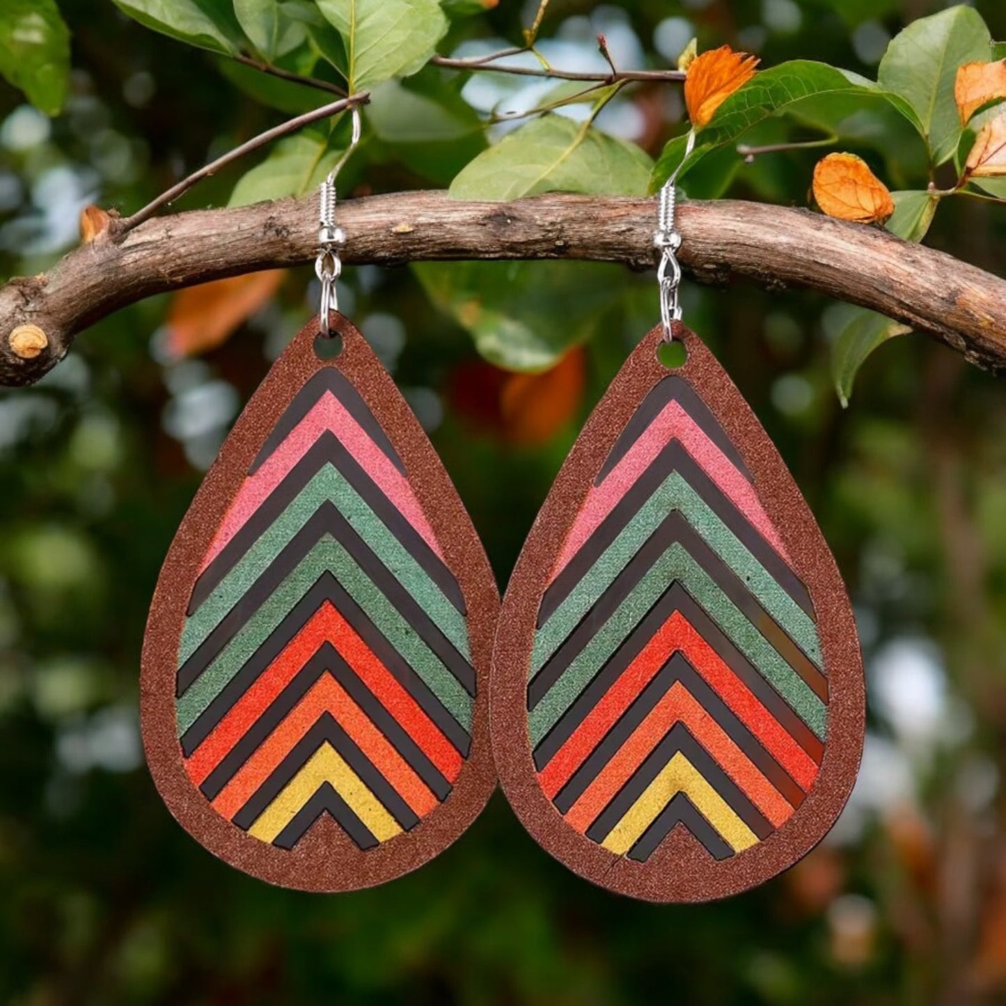 Multicolored Wooden Teardrop Earrings