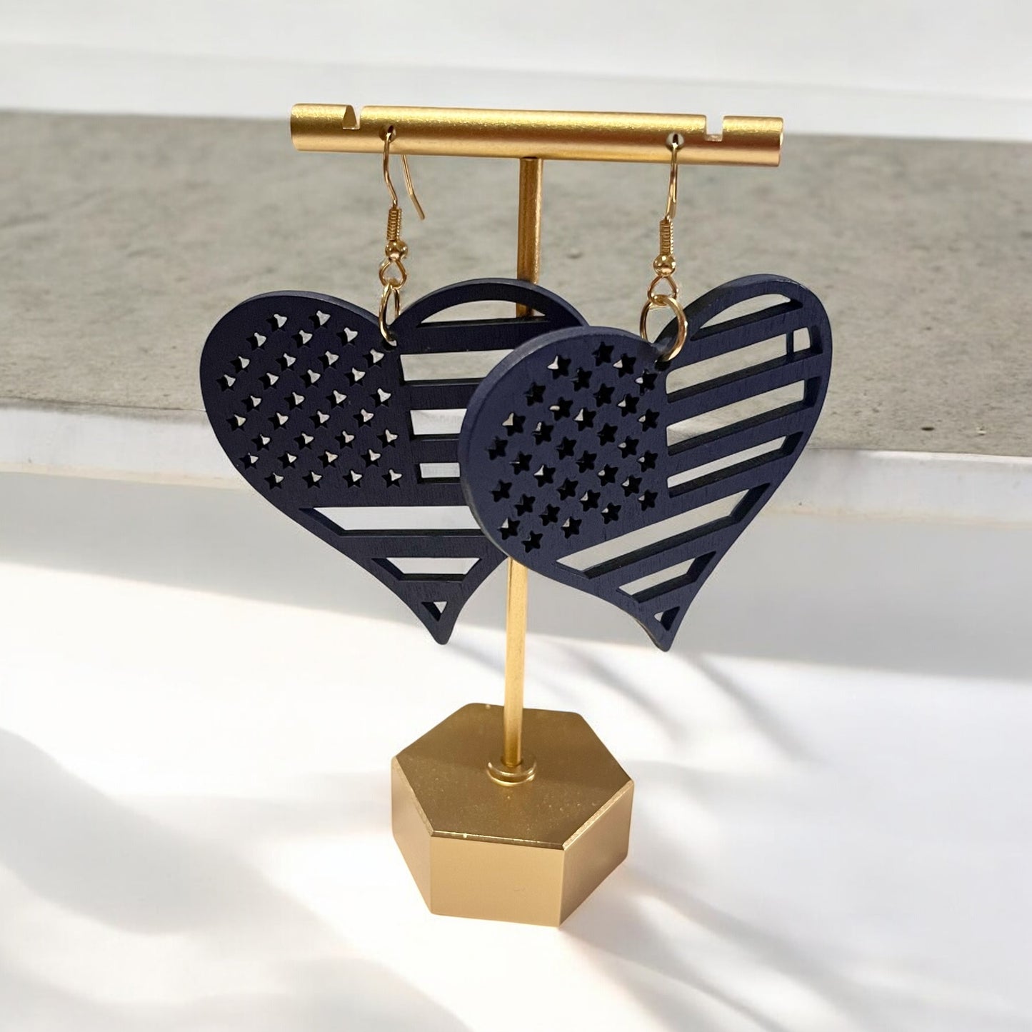 Navy Heart Flag Earrings