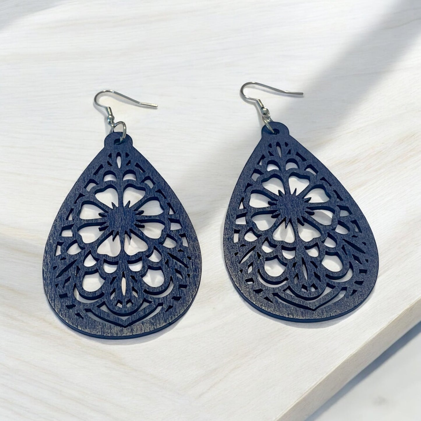 Navy Starburst Wood Earrings