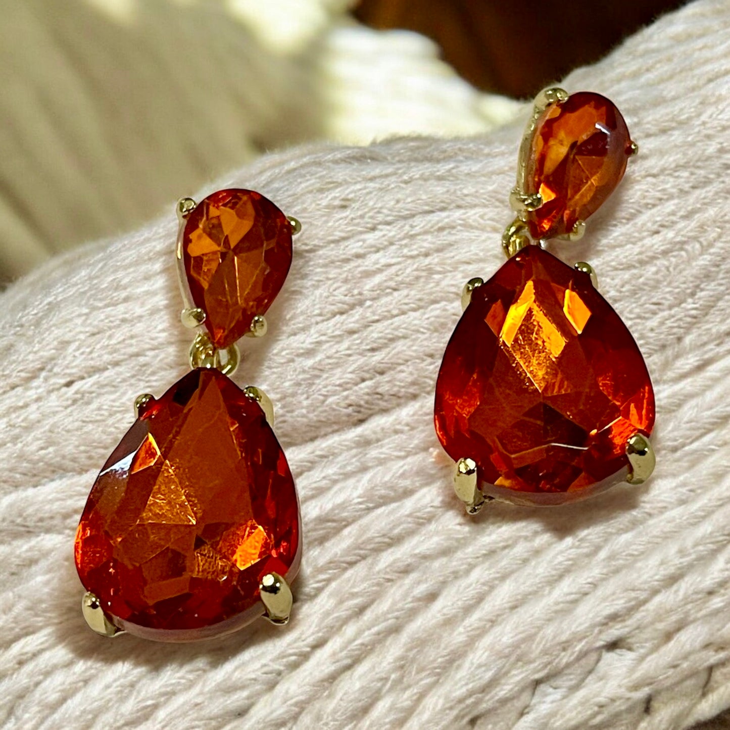 Fiery Orange Teardrop Earrings