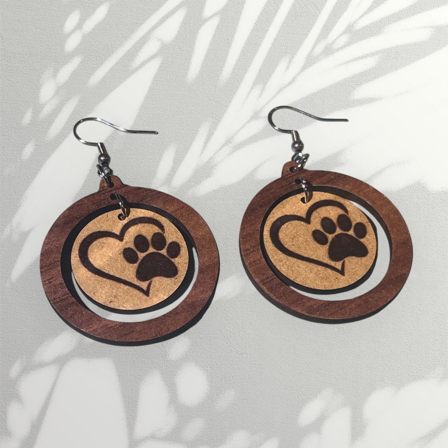 Paw Print Heart Circle Earrings