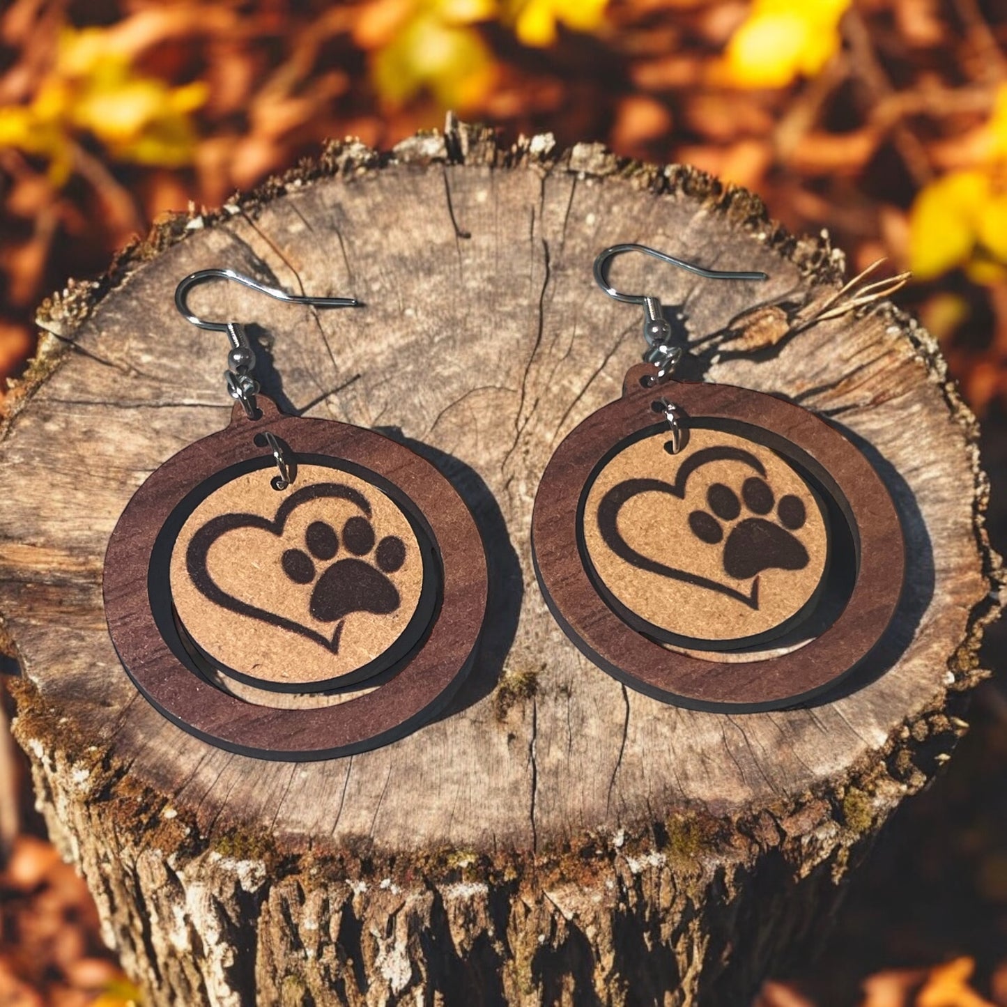Paw Print Heart Circle Earrings