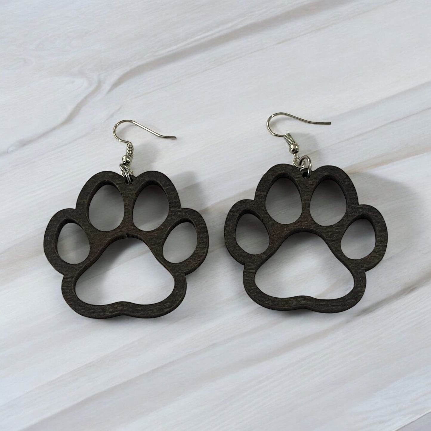 Classic Wooden Paw Print Earrings