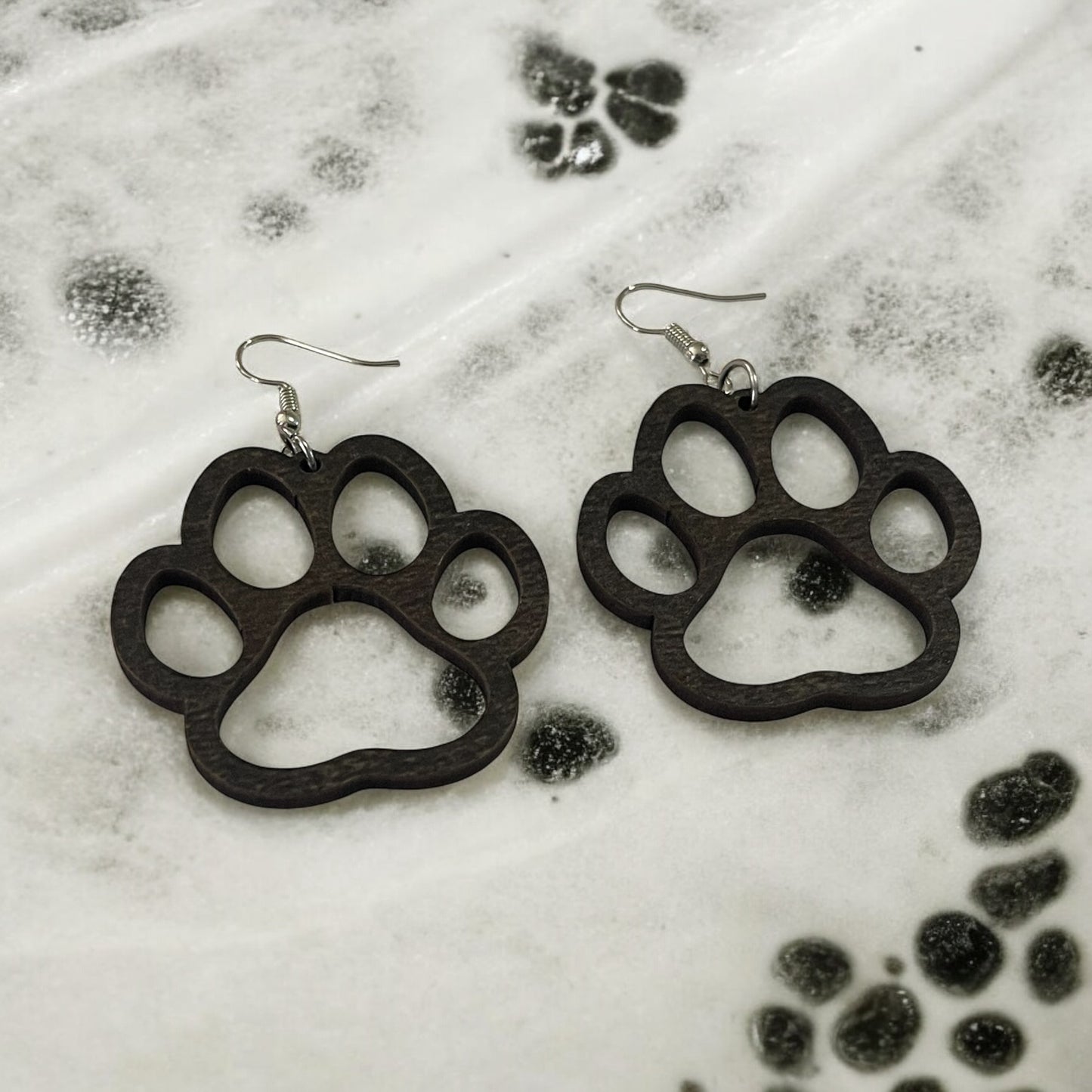 Classic Wooden Paw Print Earrings