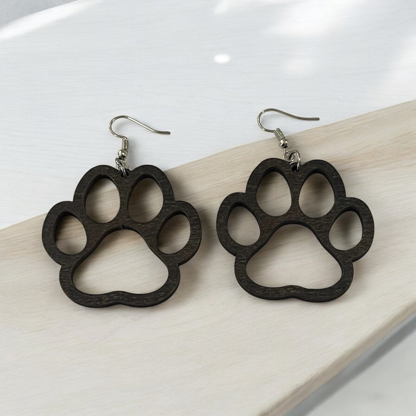 Classic Wooden Paw Print Earrings