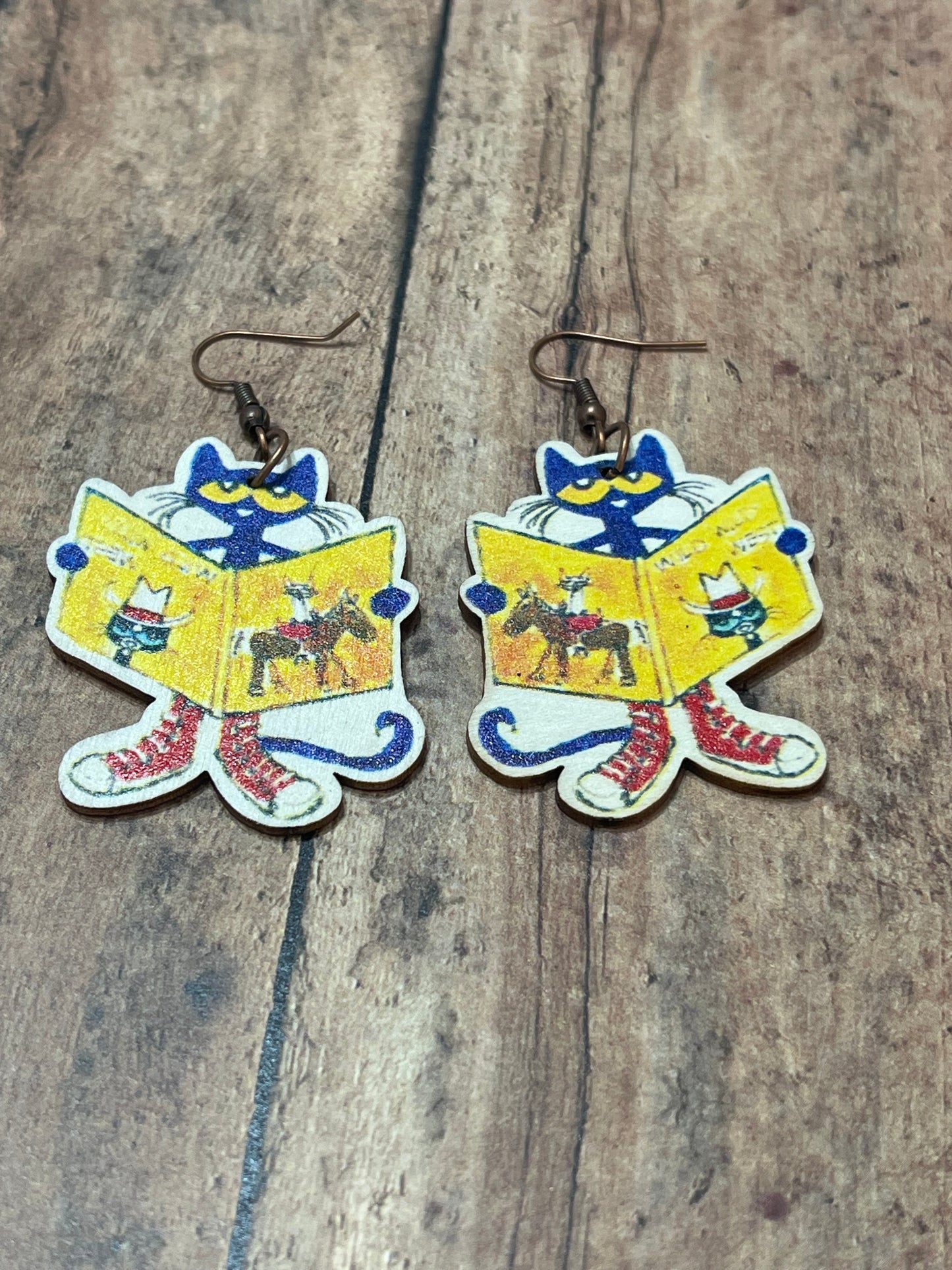 Wooden Pete The Cat Earrings