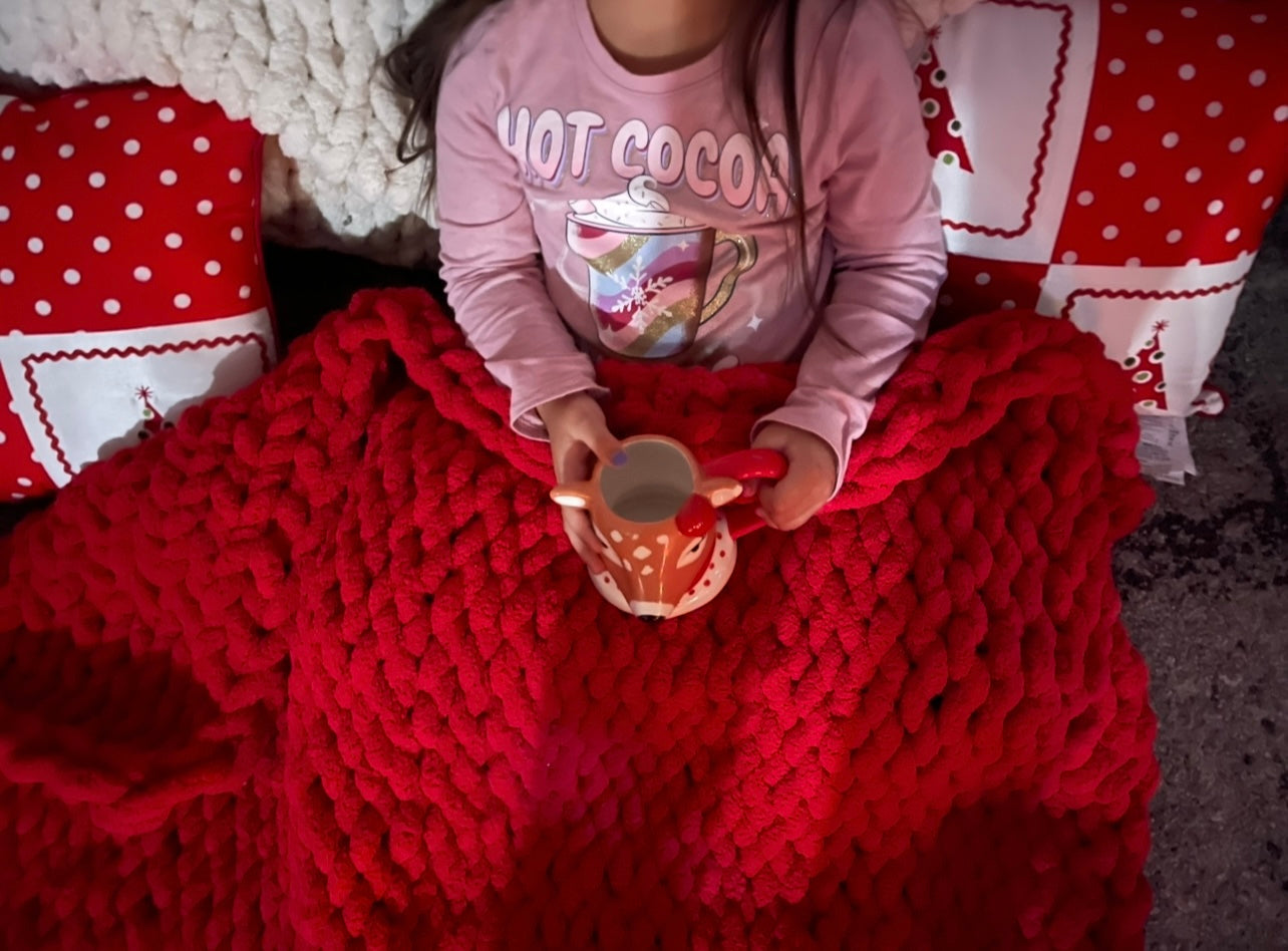 Chunky Hand-Knitted Red Jumbo Yarn Throw – Made to Order